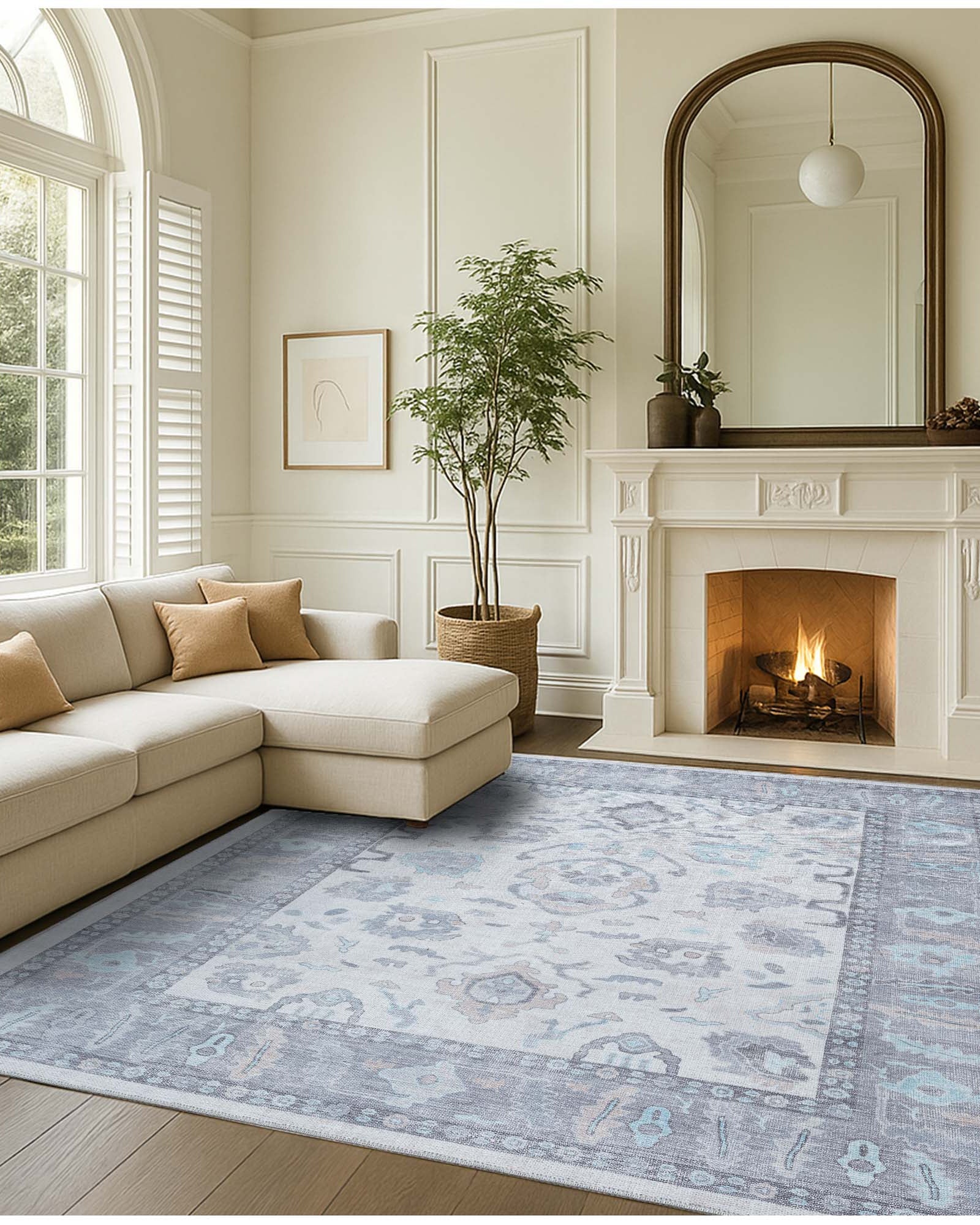 Delphine Gray, Beige & Ivory Modern Oushak Rug