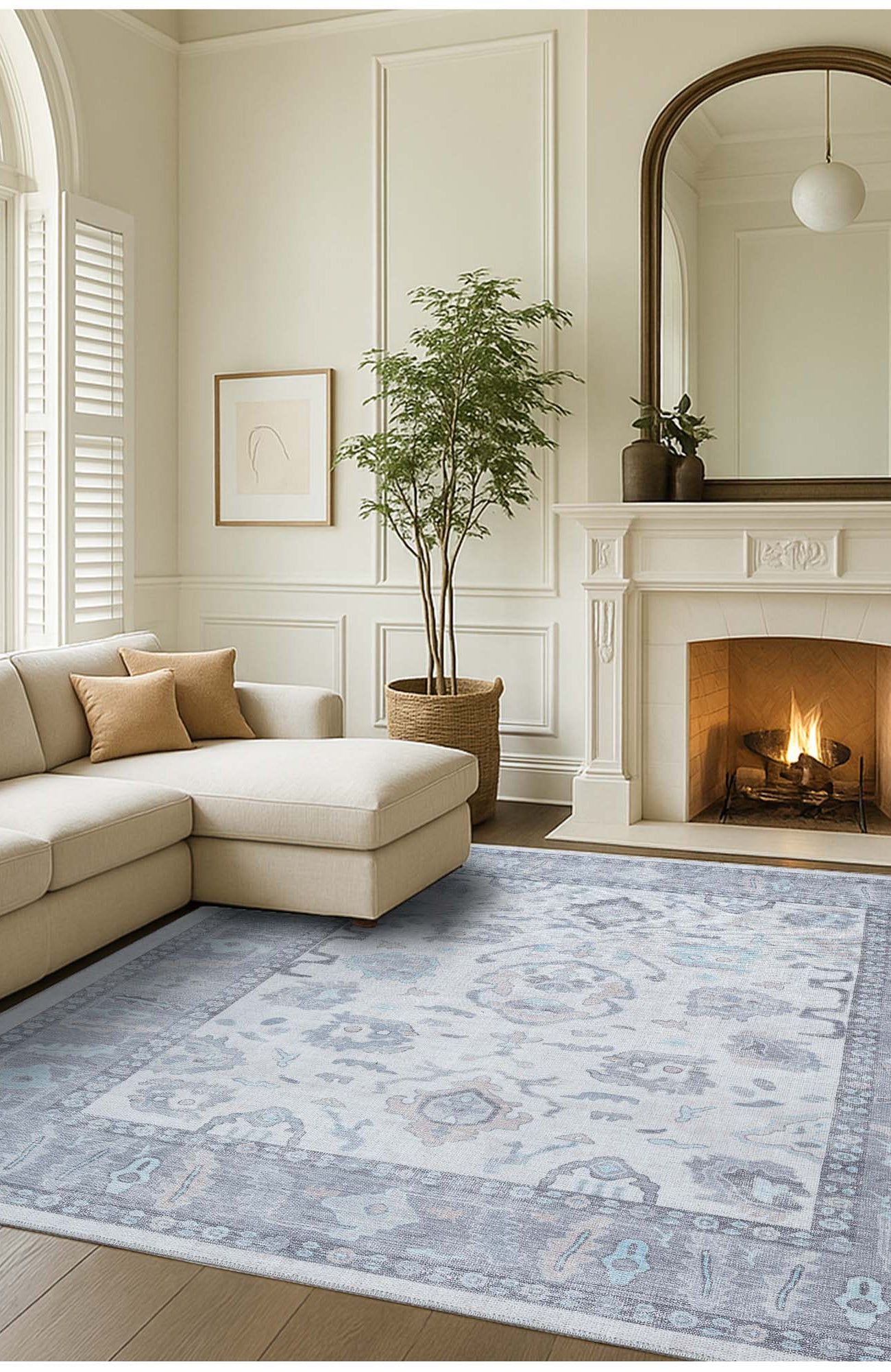 Delphine Gray, Beige & Ivory Modern Oushak Rug