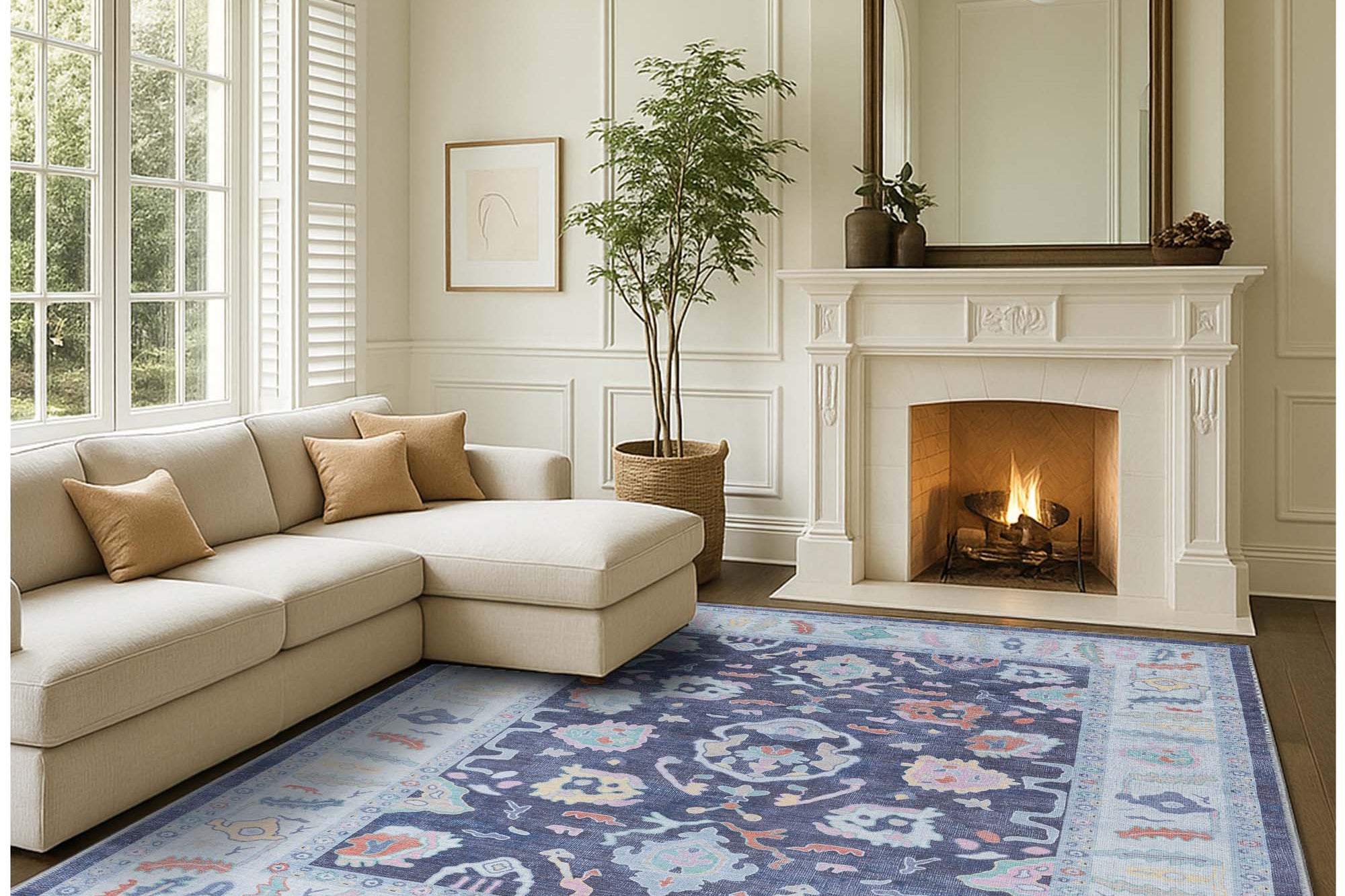 Munira Pastel Navy Blue Modern Oushak Rug