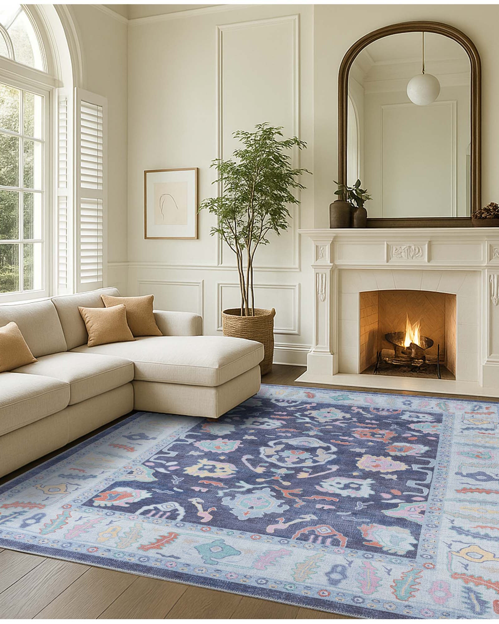 Munira Pastel Navy Blue Modern Oushak Rug