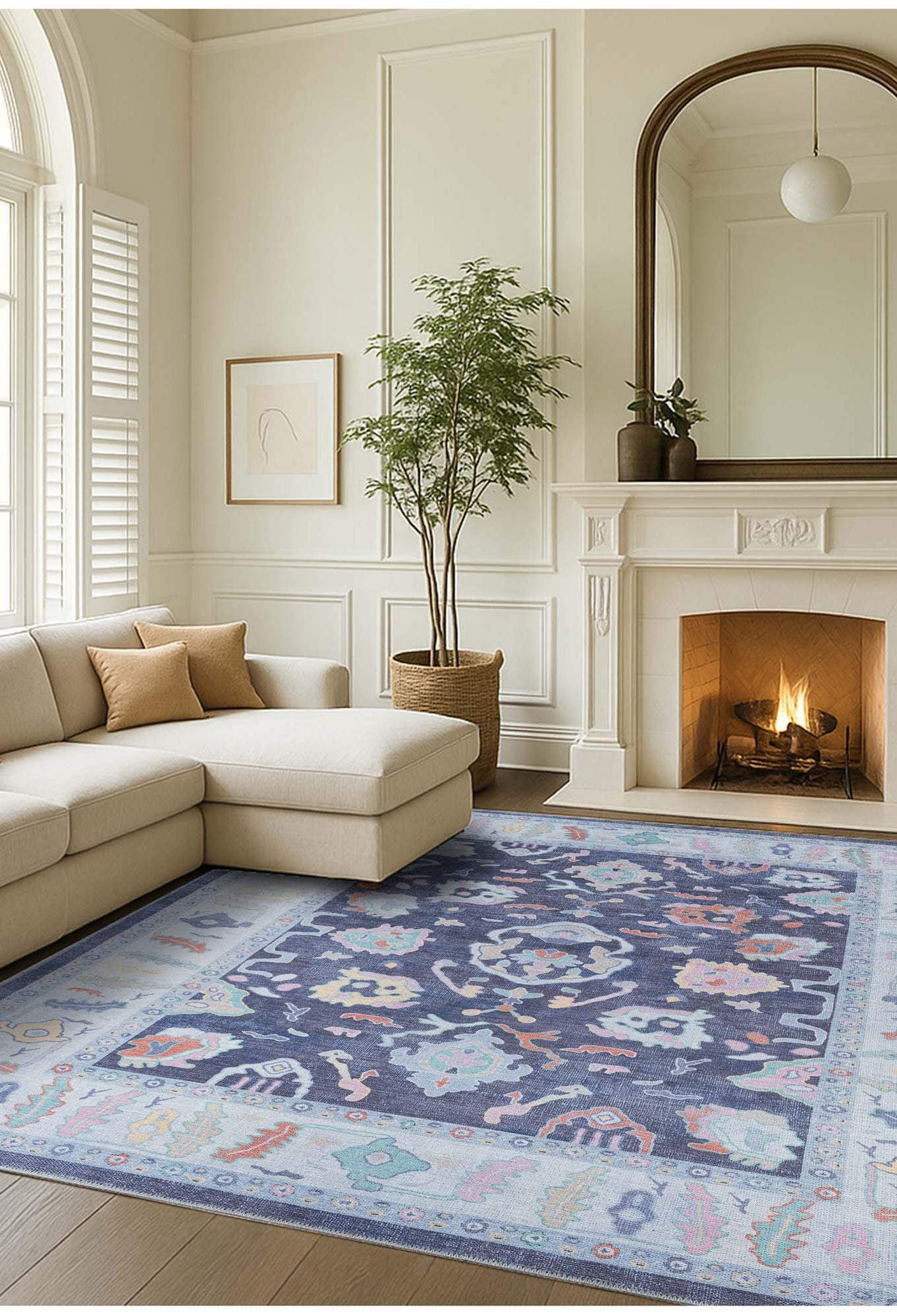 Munira Pastel Navy Blue Modern Oushak Rug