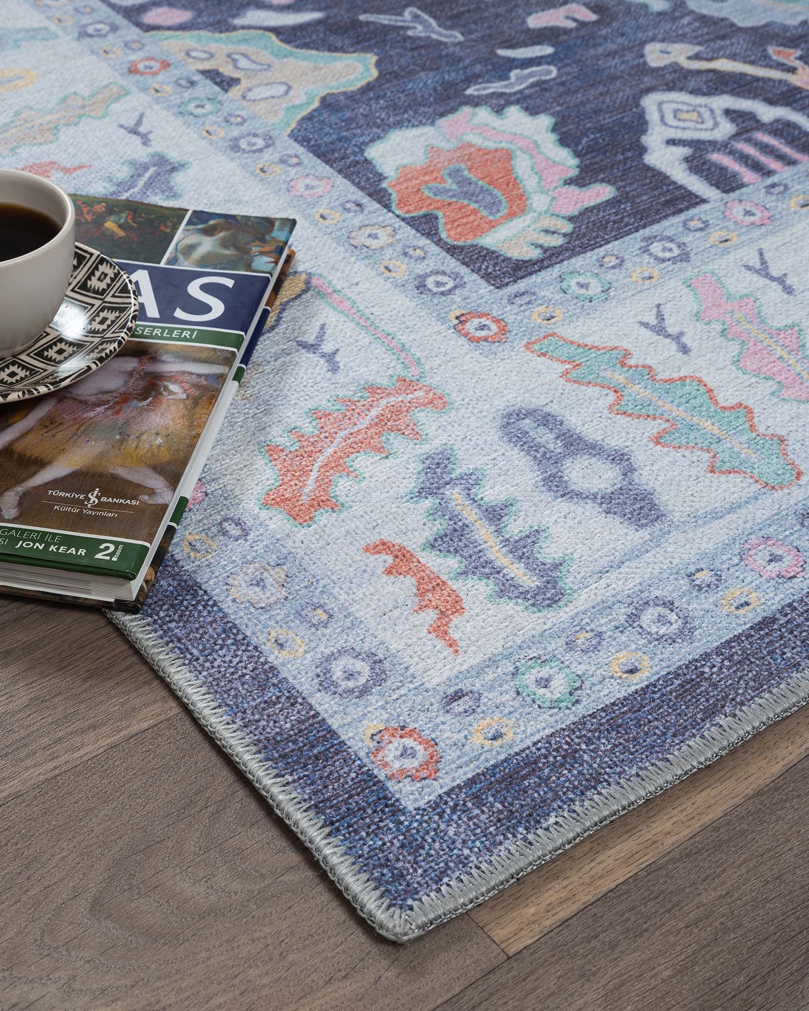 Munira Pastel Navy Blue Modern Oushak Rug