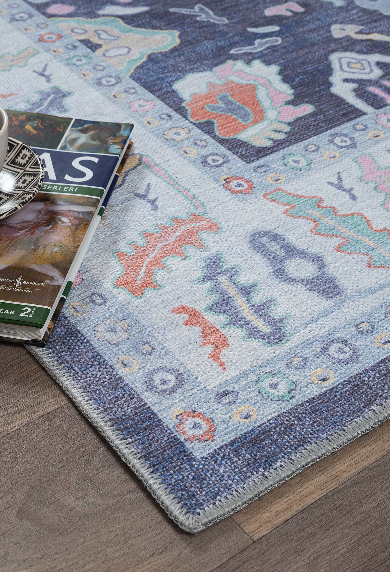 Munira Pastel Navy Blue Modern Oushak Rug