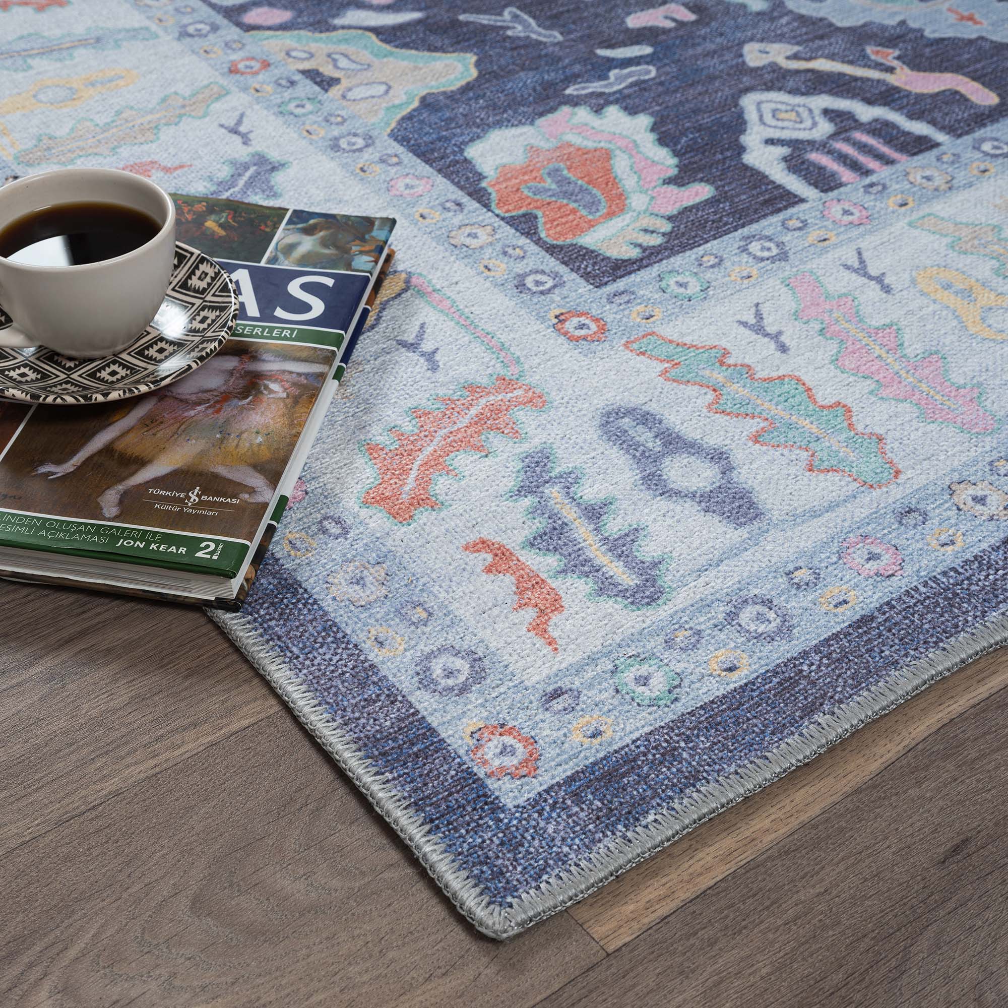 Munira Pastel Navy Blue Modern Oushak Rug