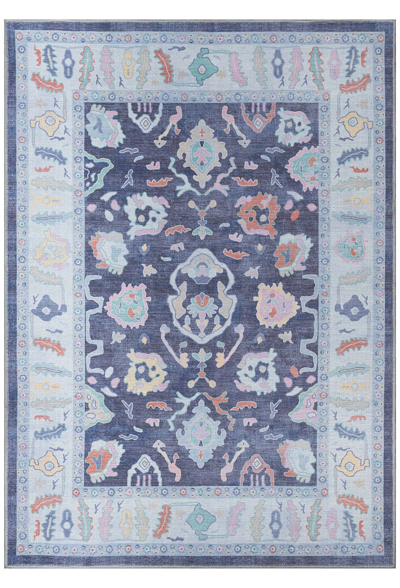 Munira Pastel Navy Blue Modern Oushak Rug