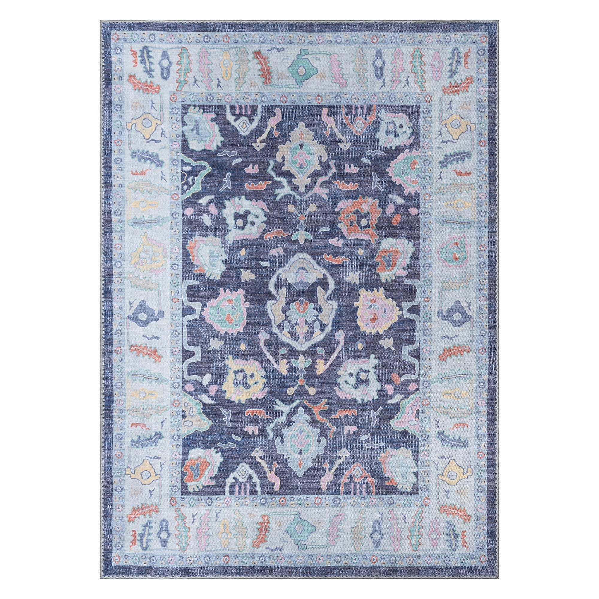 Munira Pastel Navy Blue Modern Oushak Rug