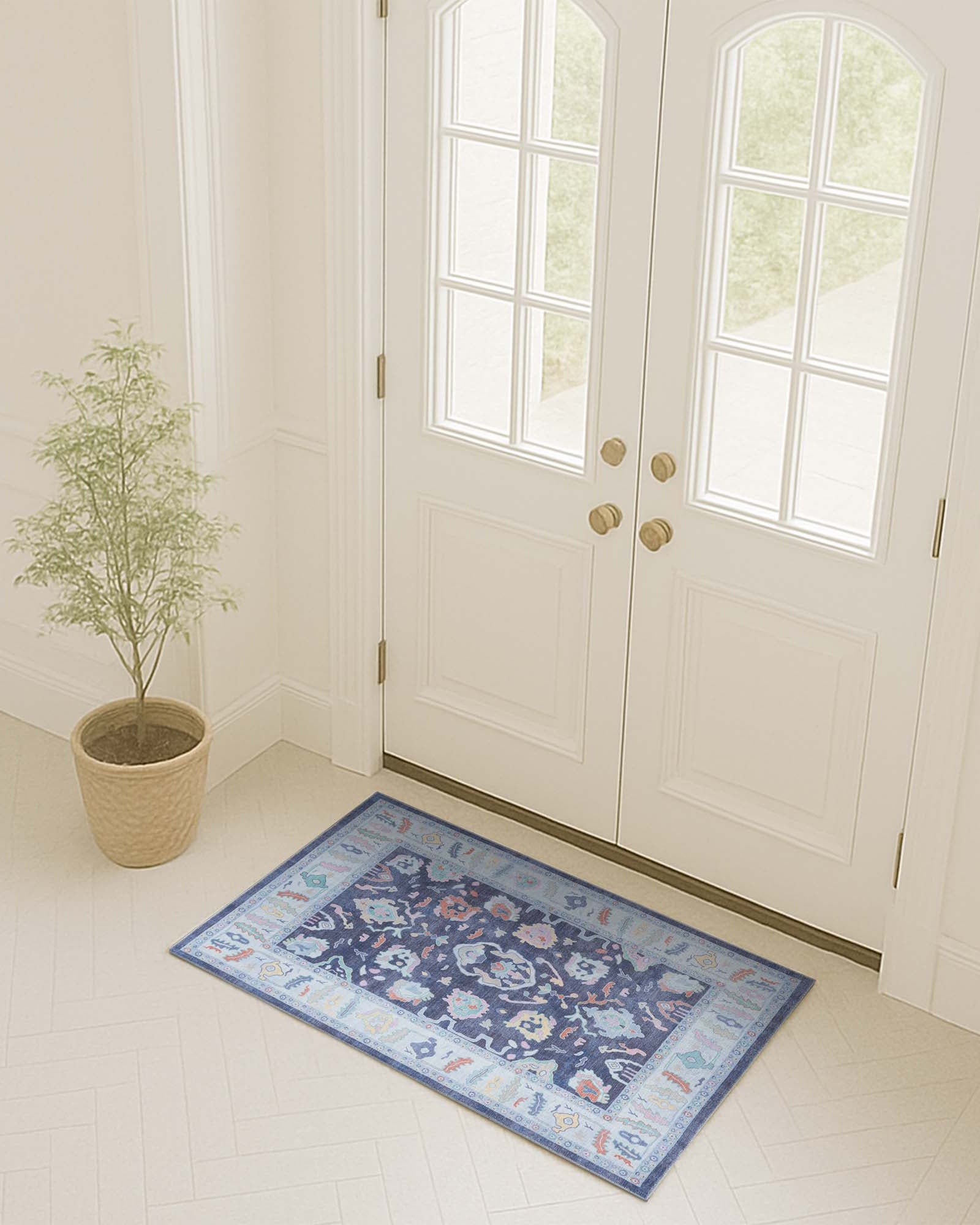 Munira Pastel Navy Blue Modern Oushak Rug