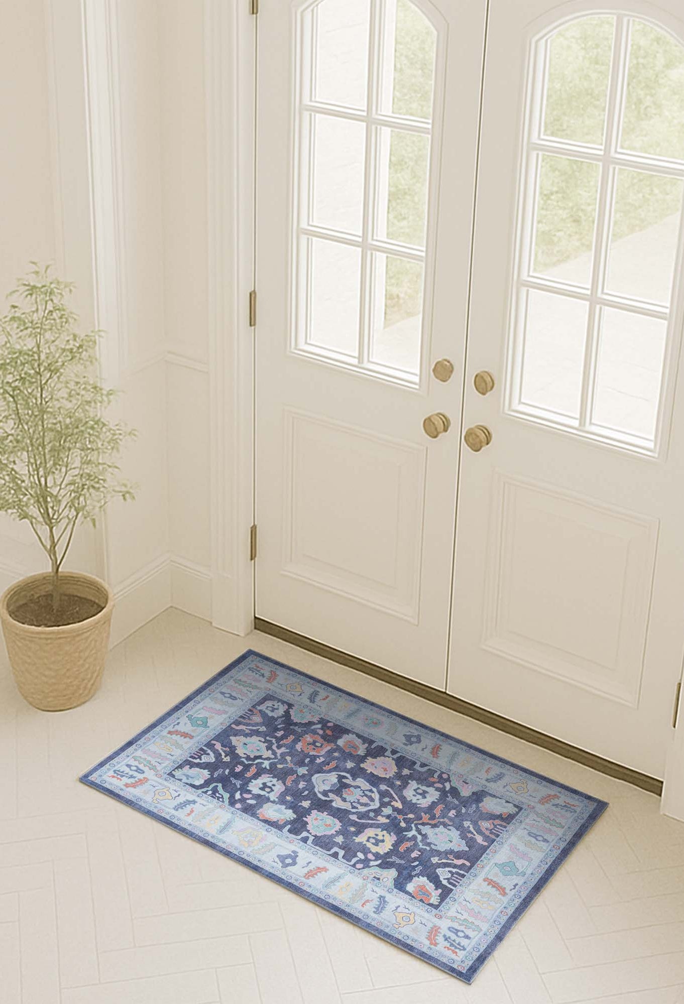 Munira Pastel Navy Blue Modern Oushak Rug