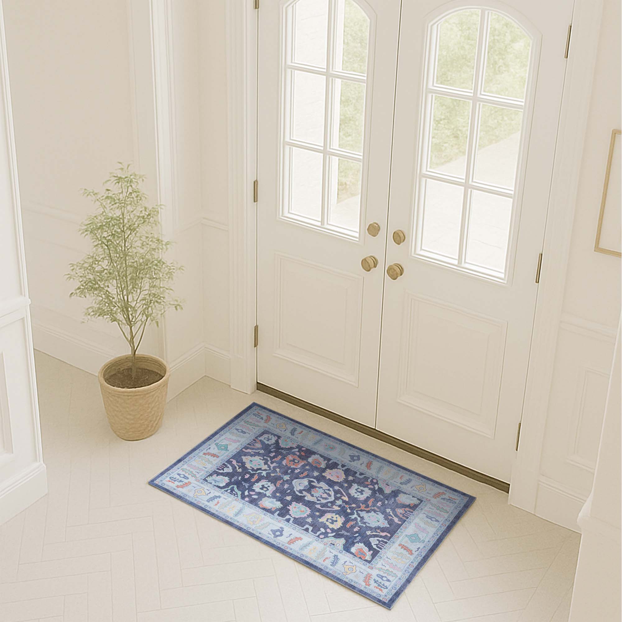 Munira Pastel Navy Blue Modern Oushak Rug