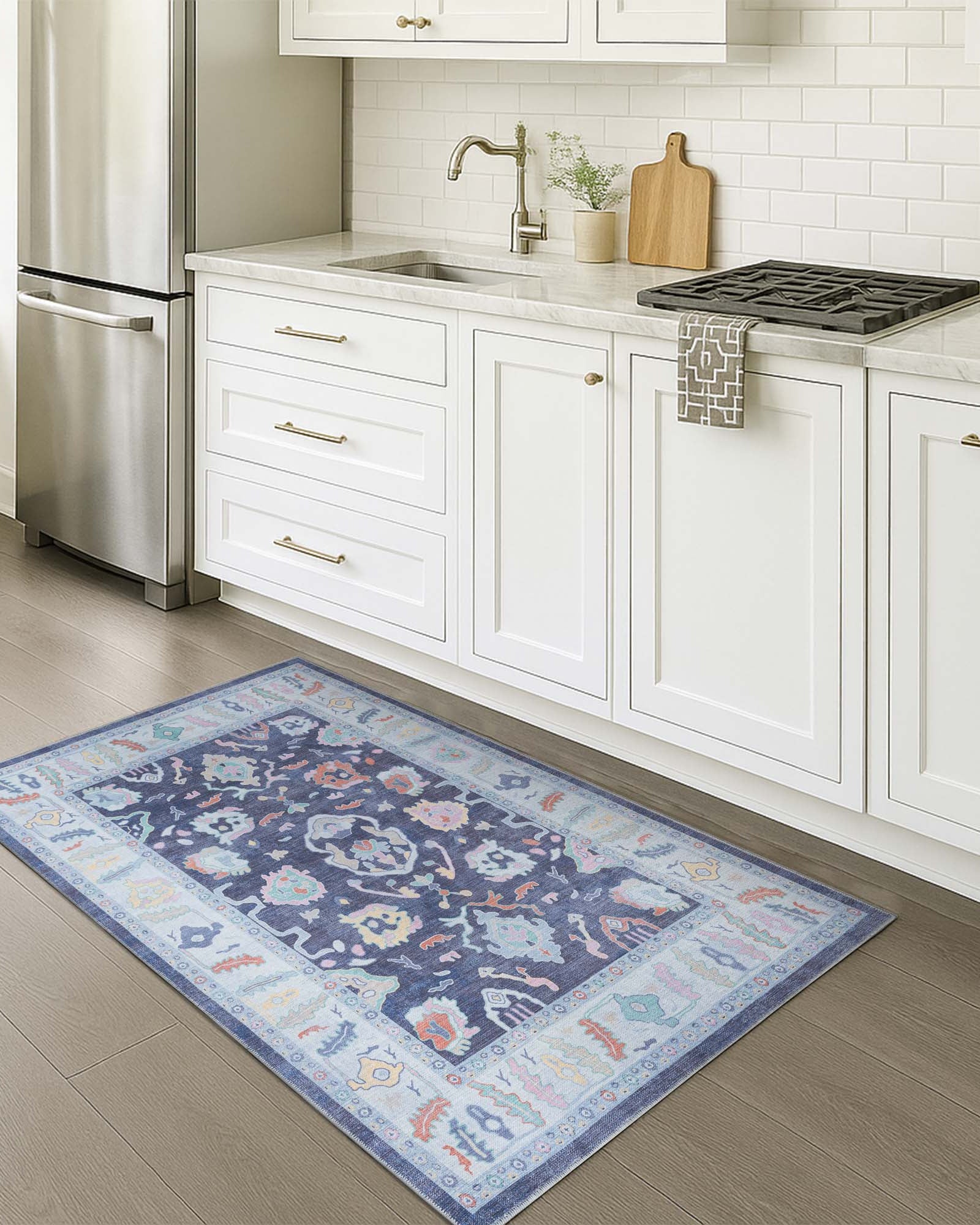 Munira Pastel Navy Blue Modern Oushak Rug