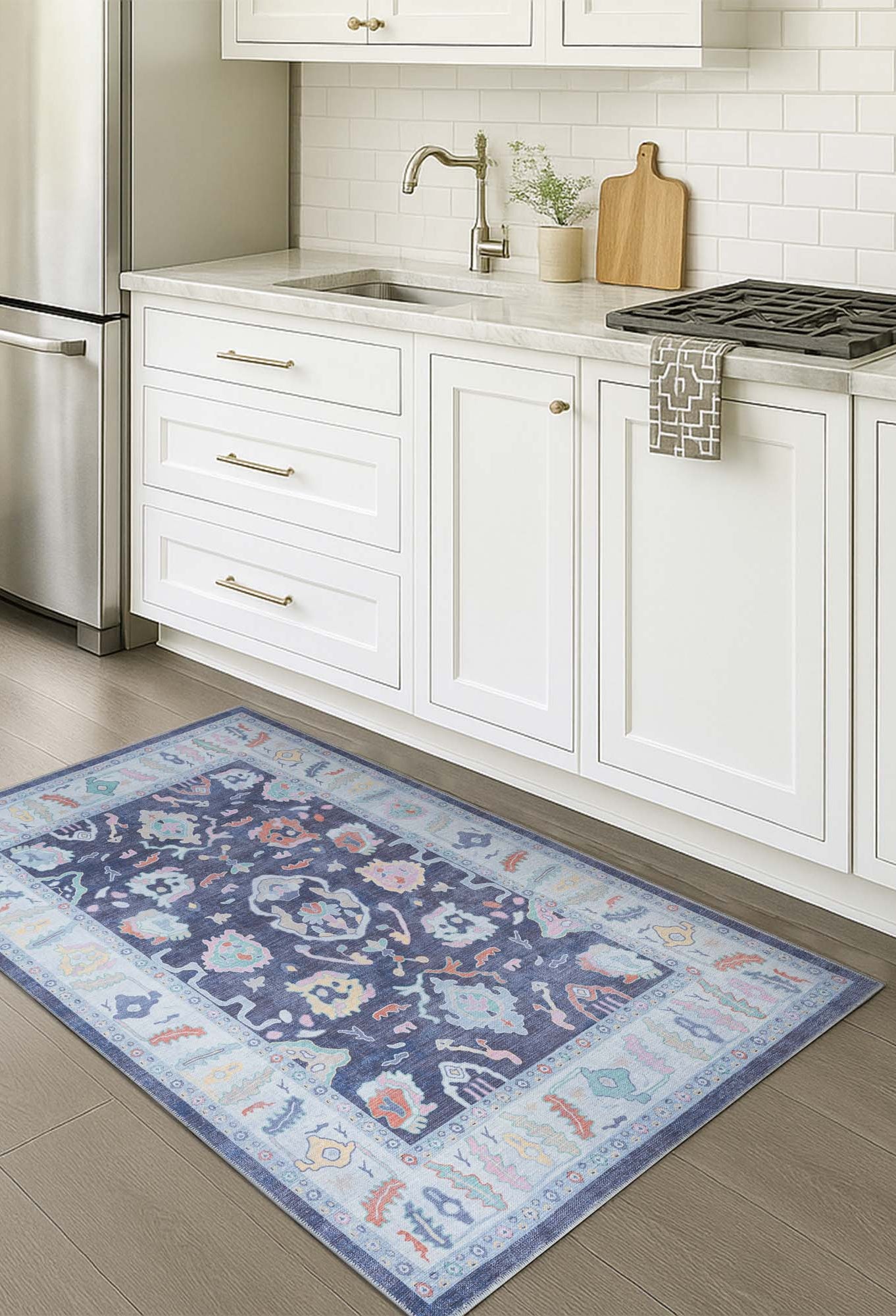 Munira Pastel Navy Blue Modern Oushak Rug