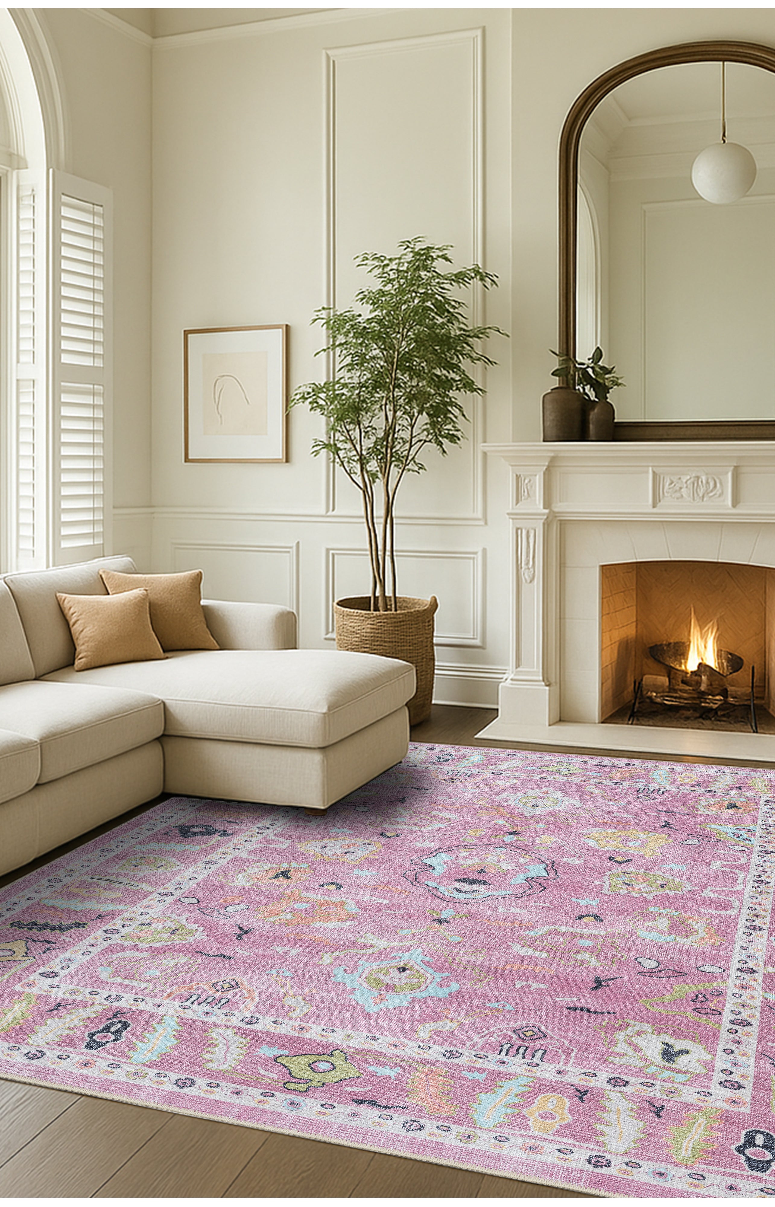 Elira Pink Pink Modern Oushak Rug