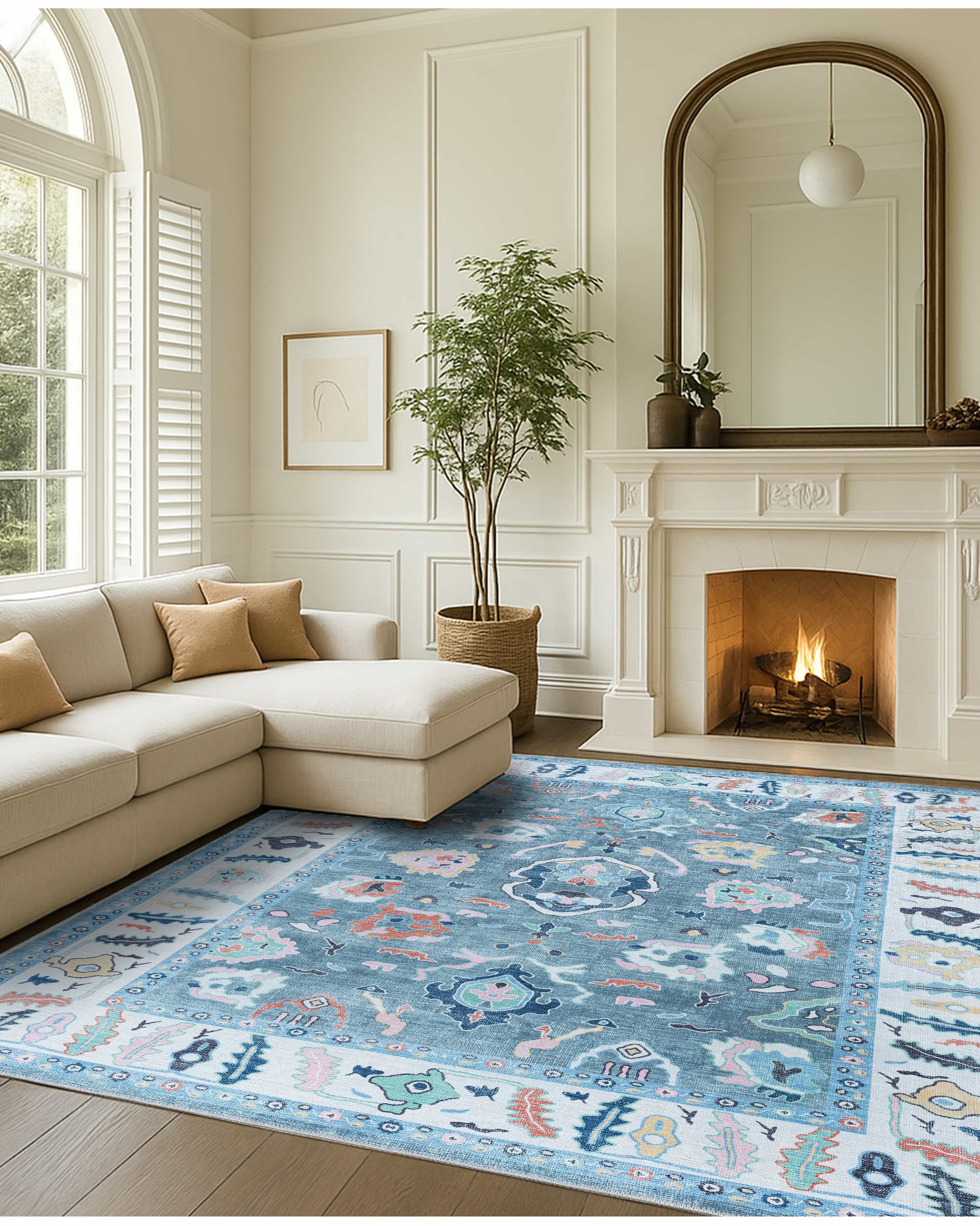 Lumira Teal Modern Oushak Rug