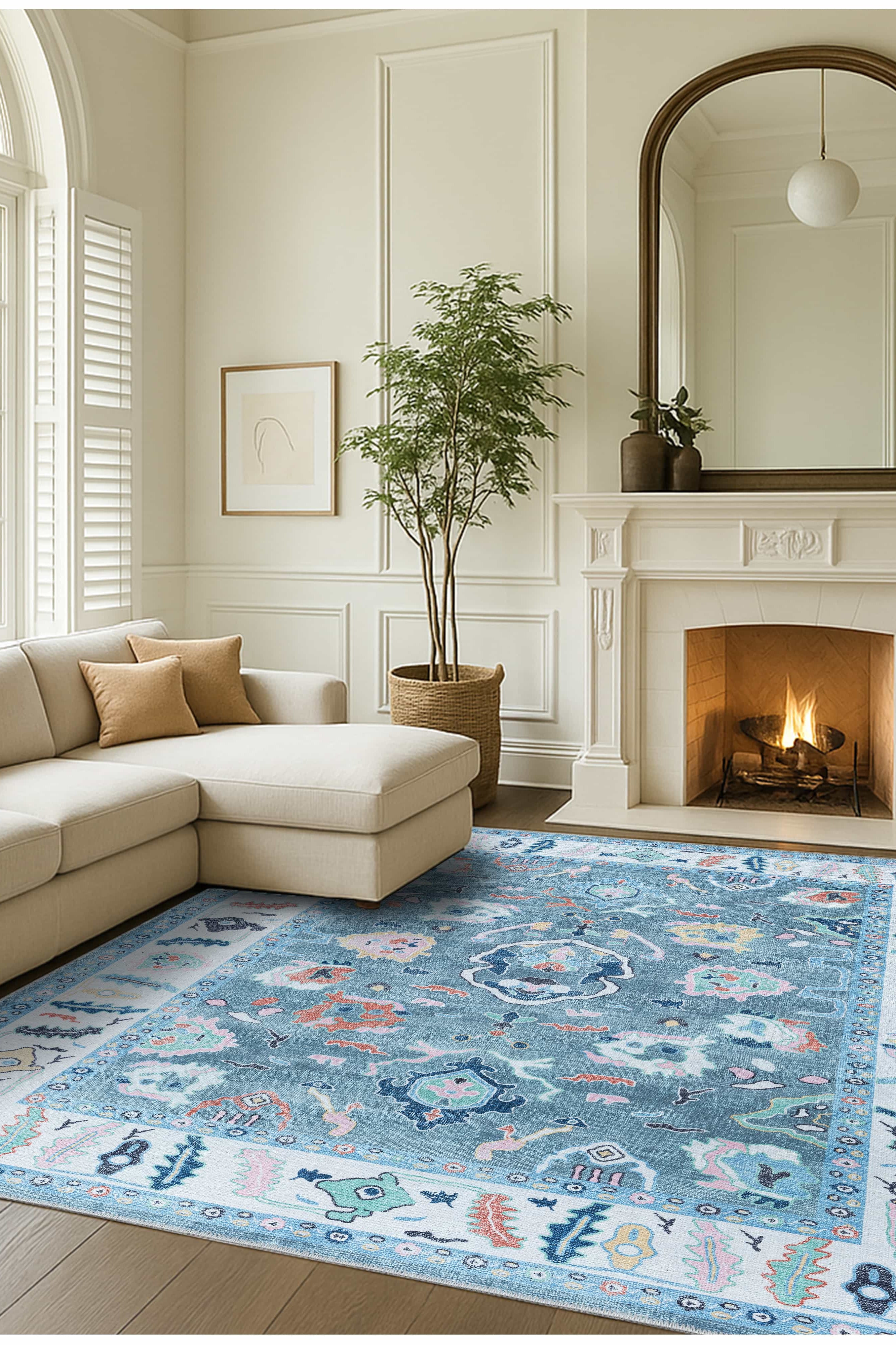 Lumira Teal Modern Oushak Rug