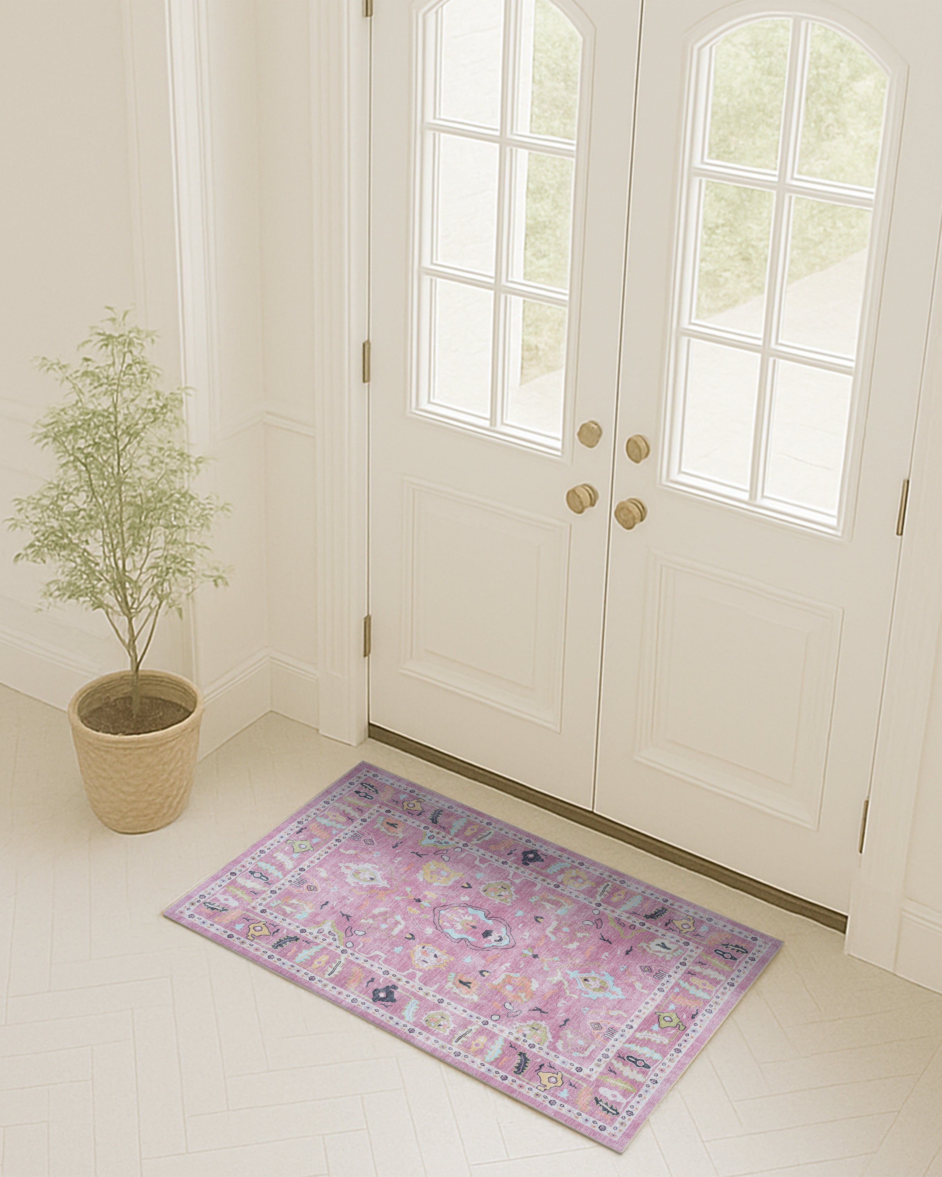 Elira Pink Pink Modern Oushak Rug