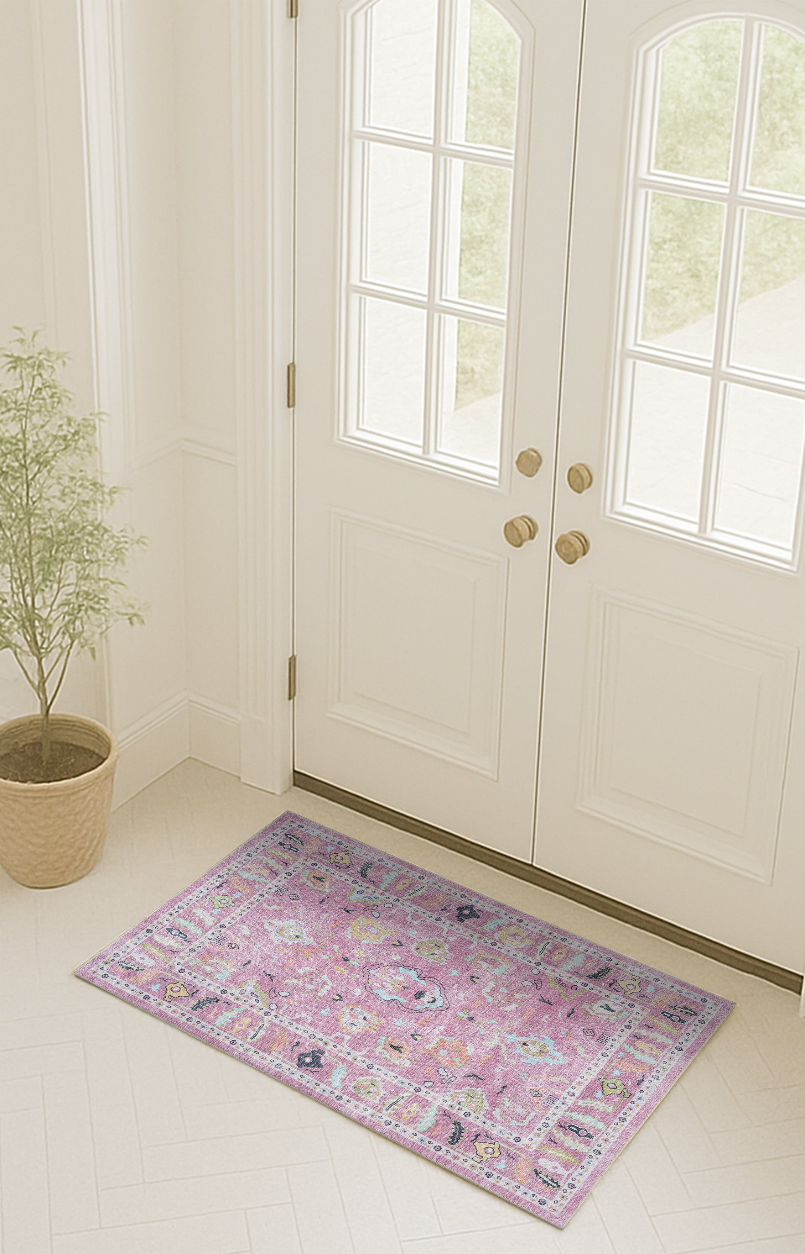 Elira Pink Pink Modern Oushak Rug