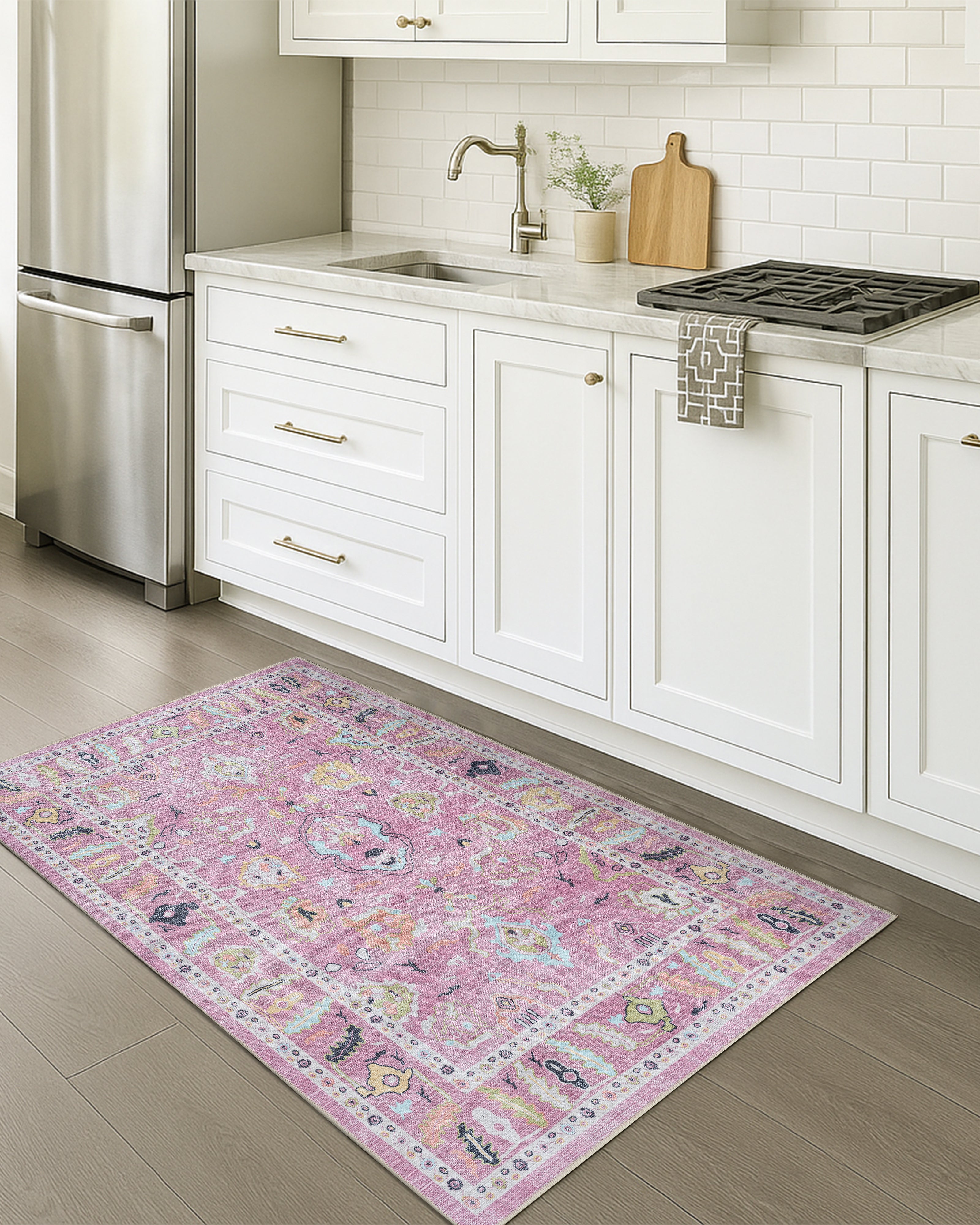 Elira Pink Pink Modern Oushak Rug