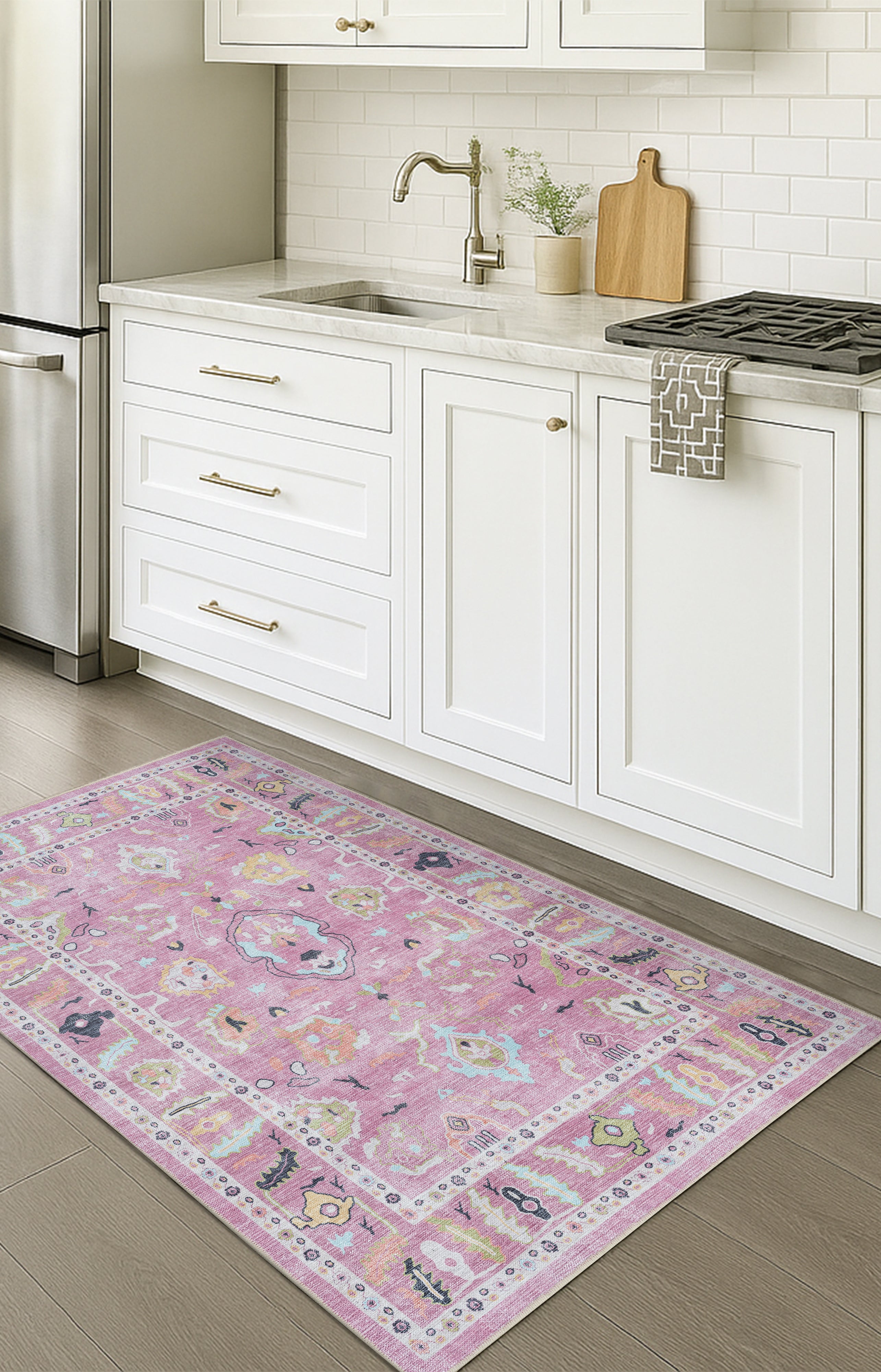 Elira Pink Pink Modern Oushak Rug