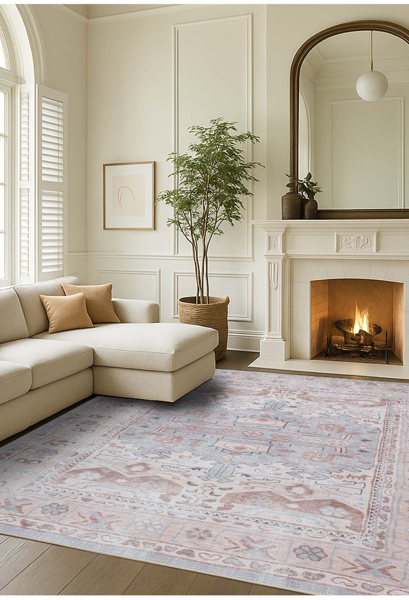 Atiya Neutral Earth Beige Vintage Turkish Rug