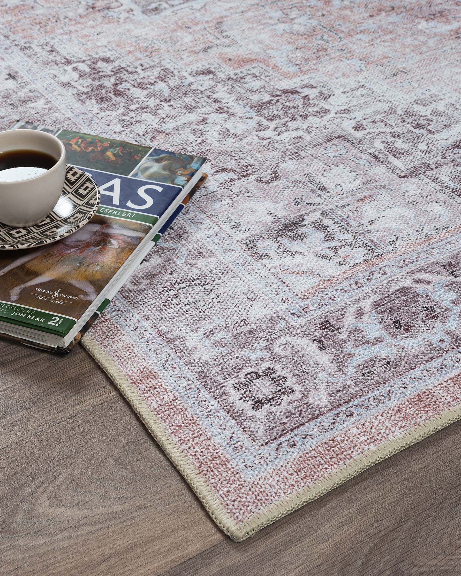 Doria Distressed Persian Heriz Muted Brown Beige Rug