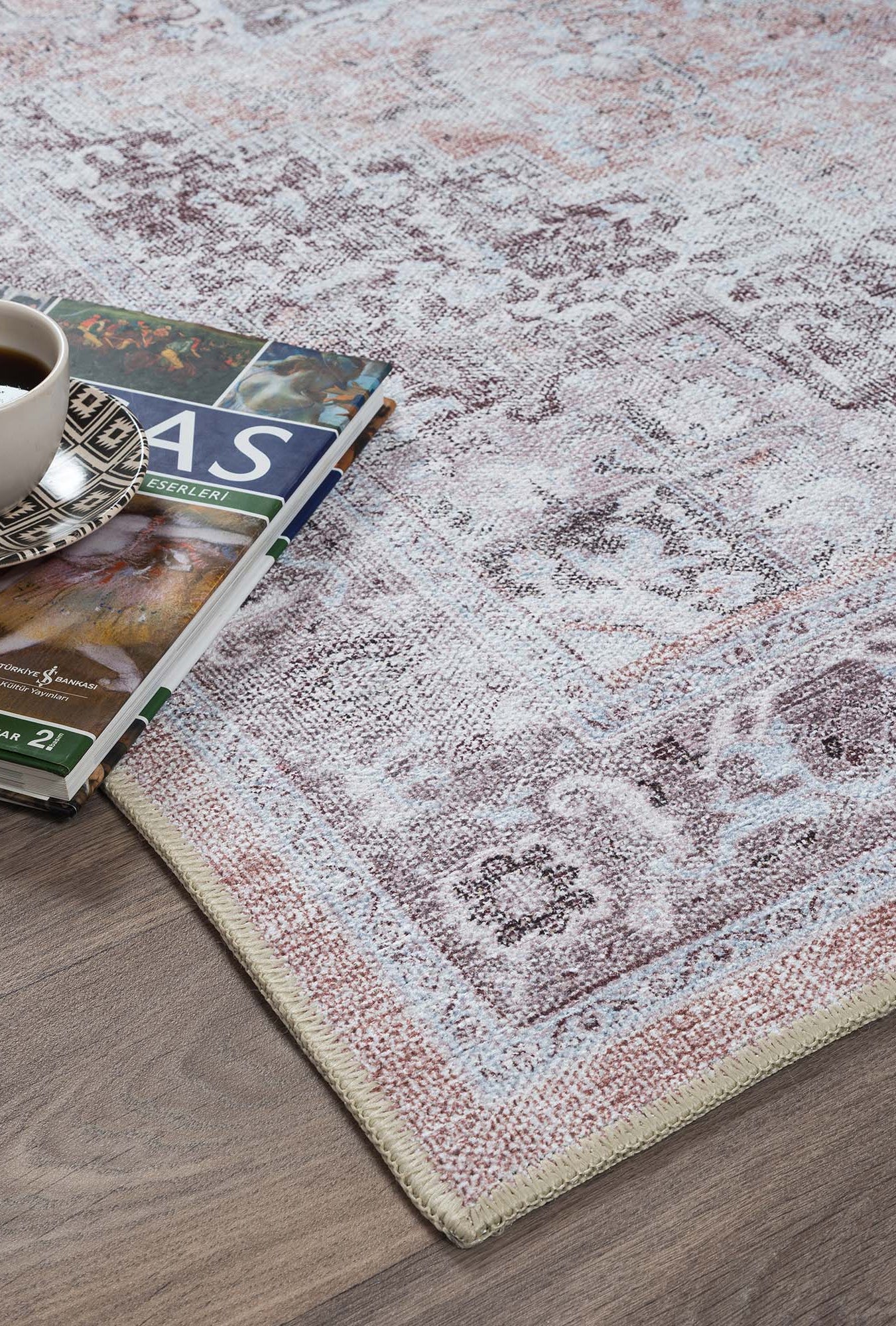 Doria Distressed Persian Heriz Muted Brown Beige Rug