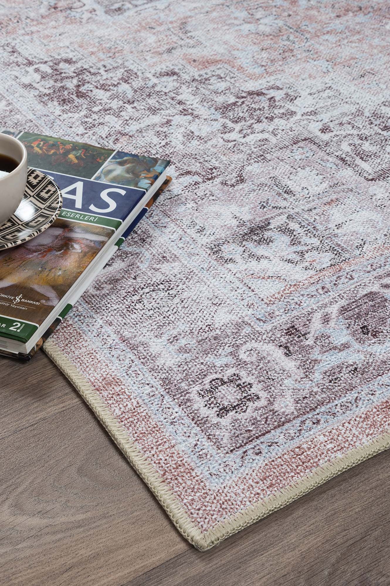 Doria Distressed Persian Heriz Muted Brown Beige Rug