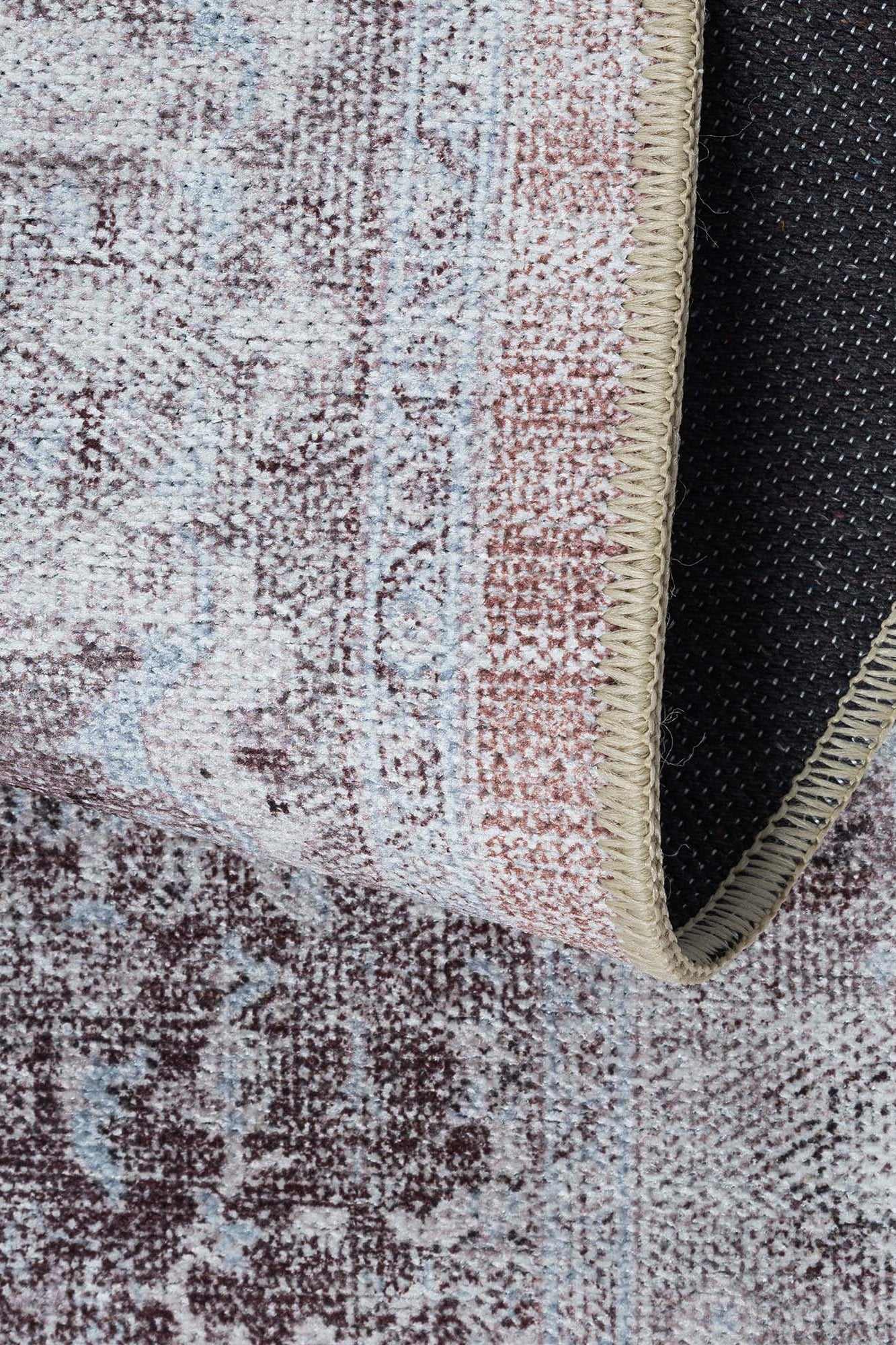 Doria Distressed Persian Heriz Muted Brown Beige Rug