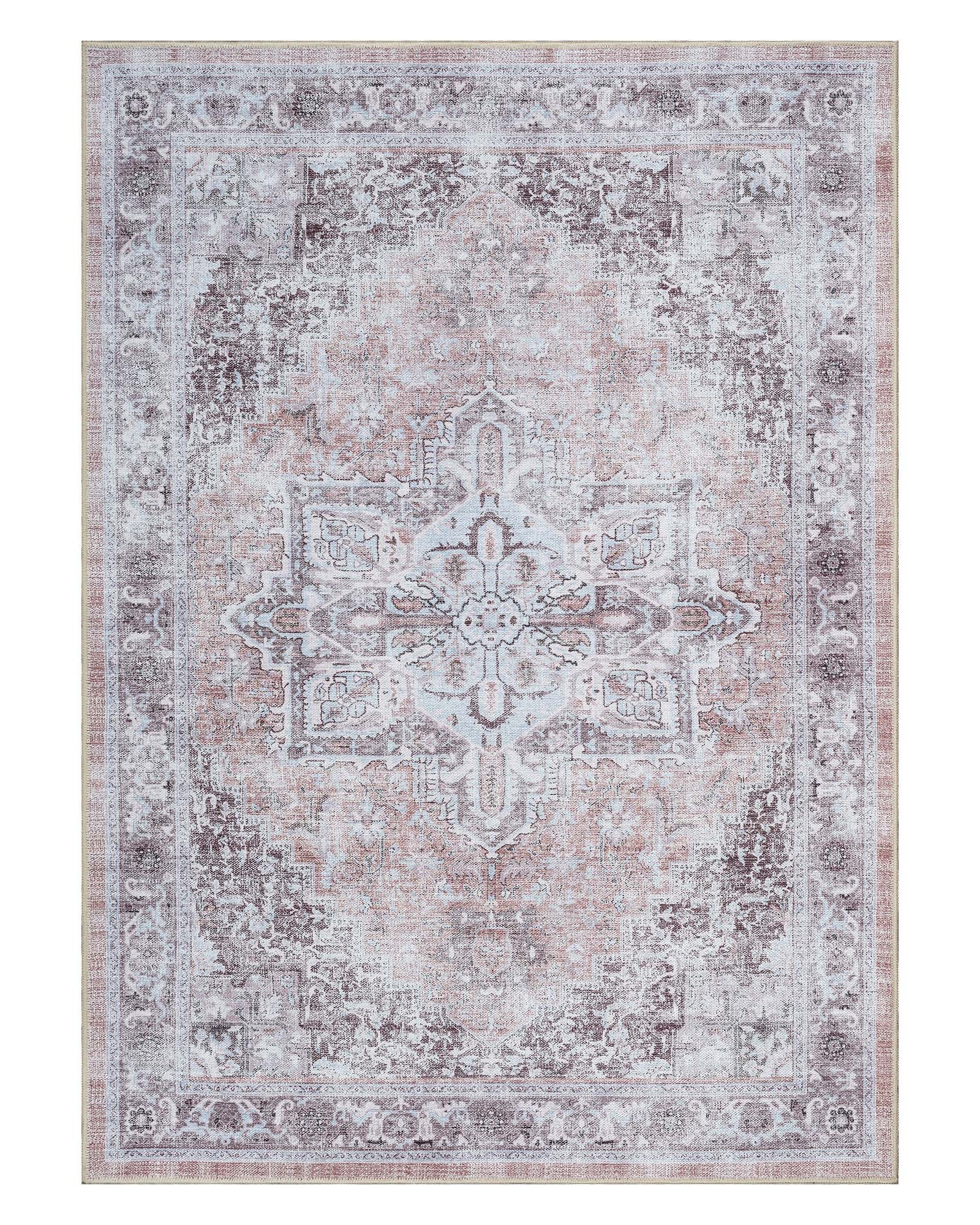 Doria Distressed Persian Heriz Muted Brown Beige Rug