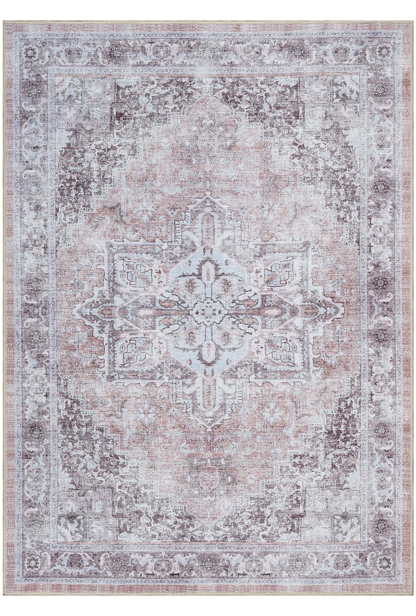 Doria Distressed Persian Heriz Muted Brown Beige Rug