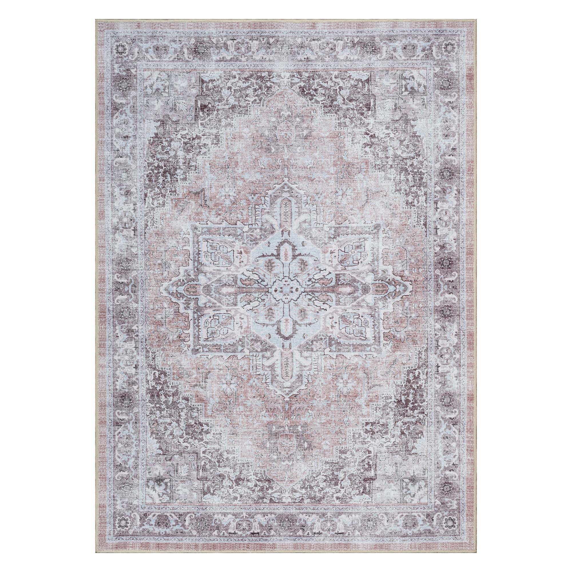 Doria Distressed Persian Heriz Muted Brown Beige Rug