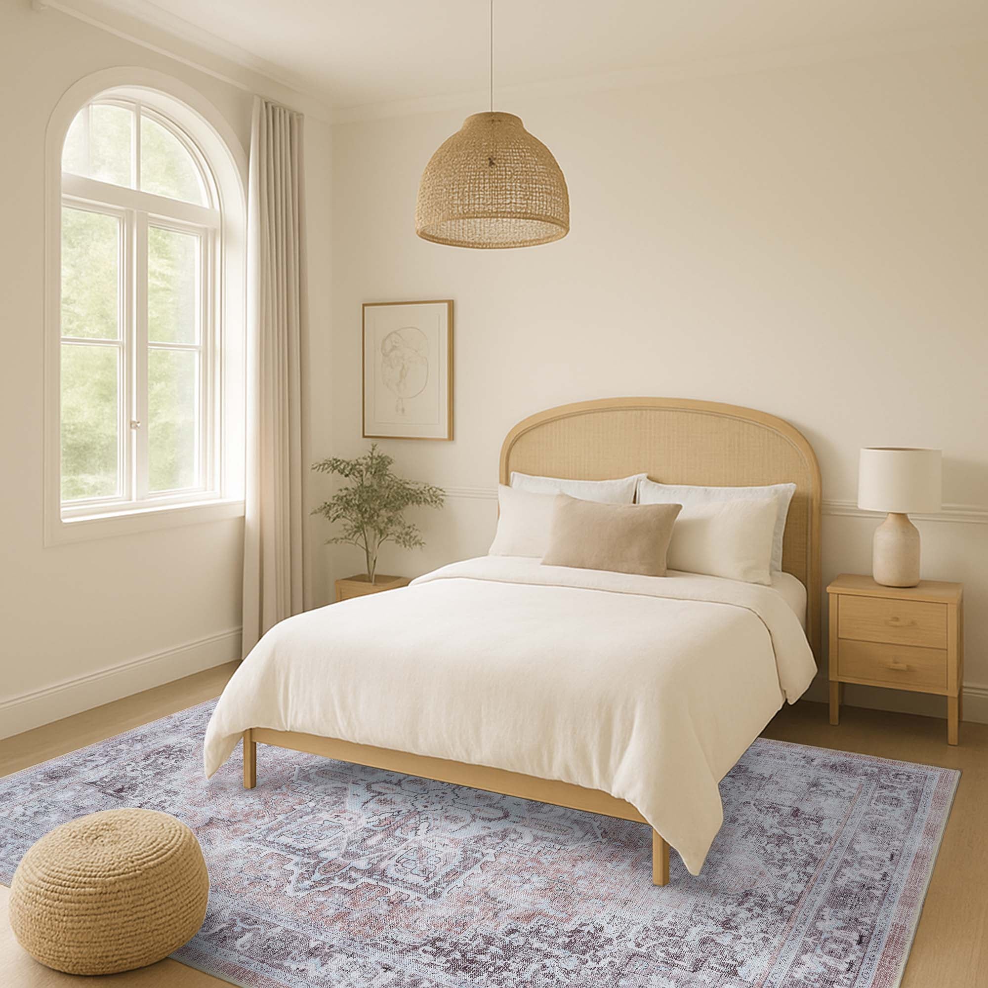 Doria Distressed Persian Heriz Muted Brown Beige Rug