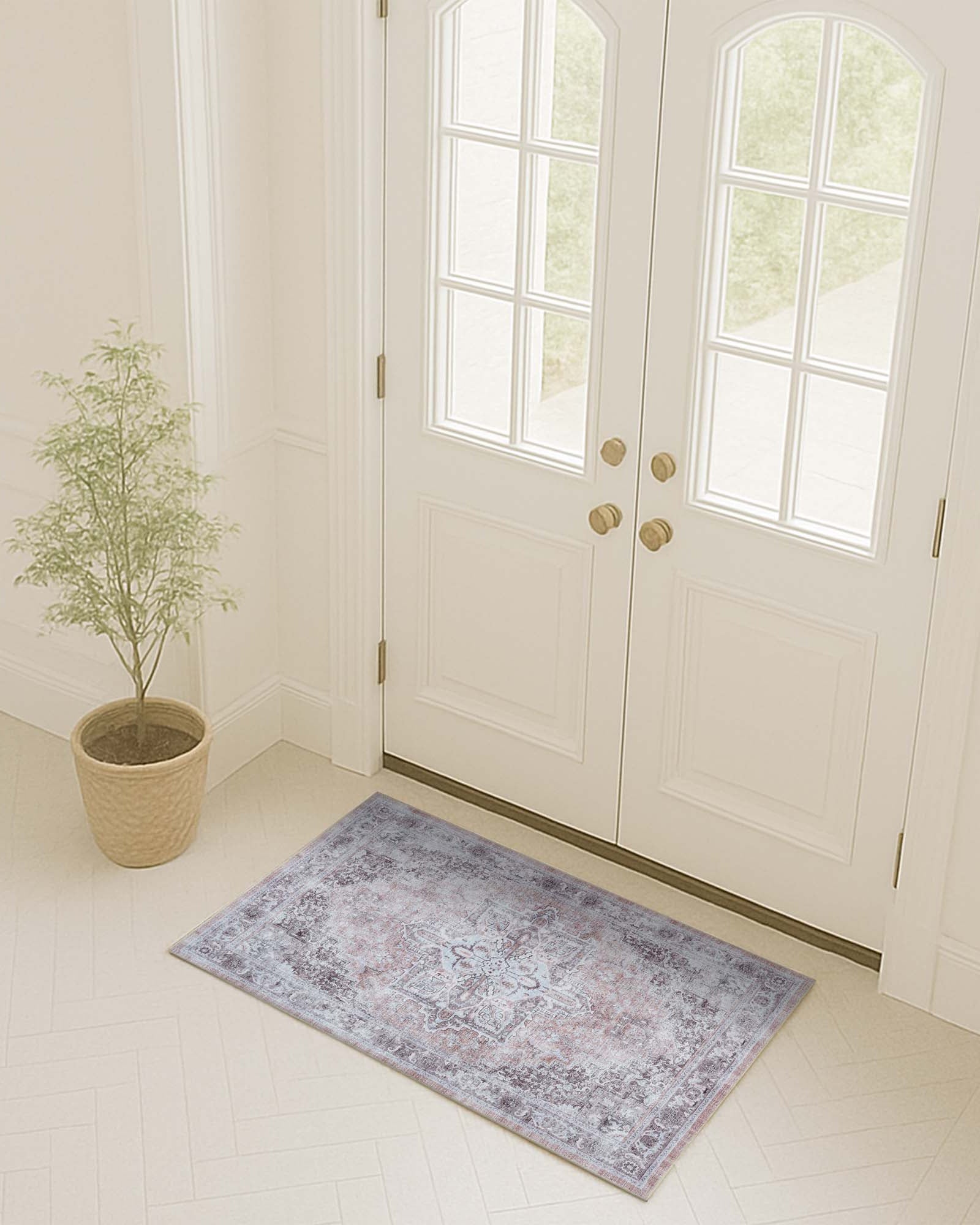 Doria Distressed Persian Heriz Muted Brown Beige Rug