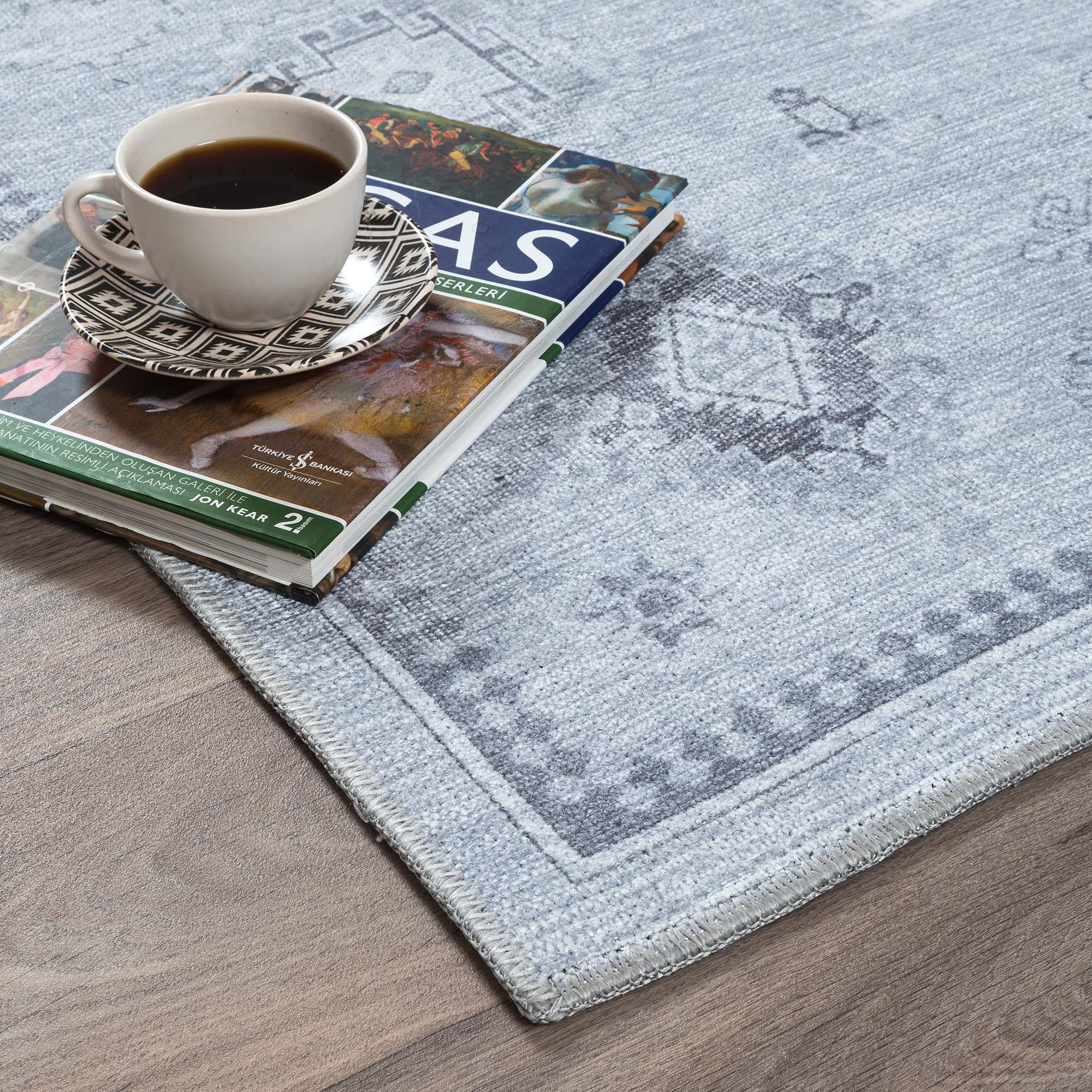 Ruba Neutral Silver Gray Antique Oushak Rug