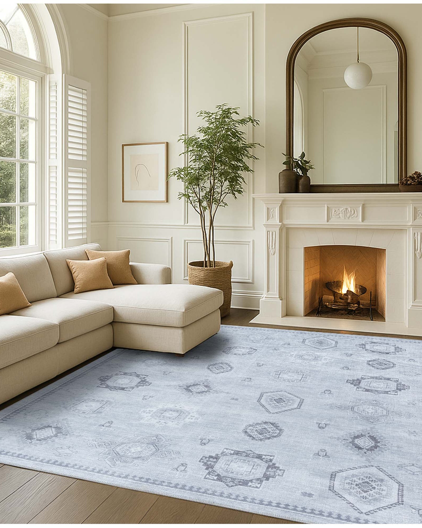 Ruba Neutral Silver Gray Antique Oushak Rug