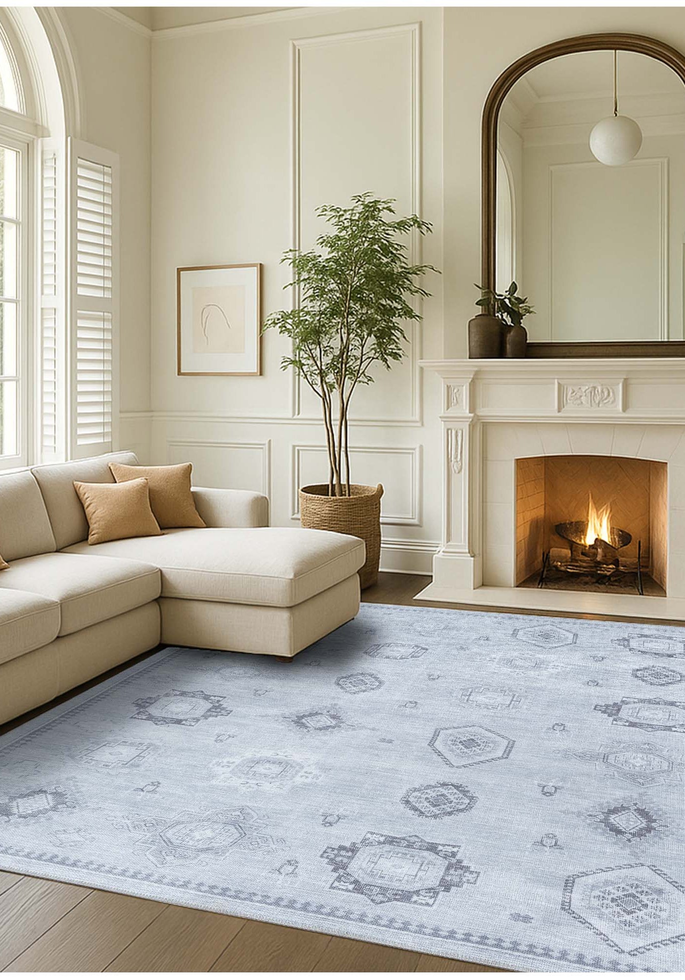 Ruba Neutral Silver Gray Antique Oushak Rug