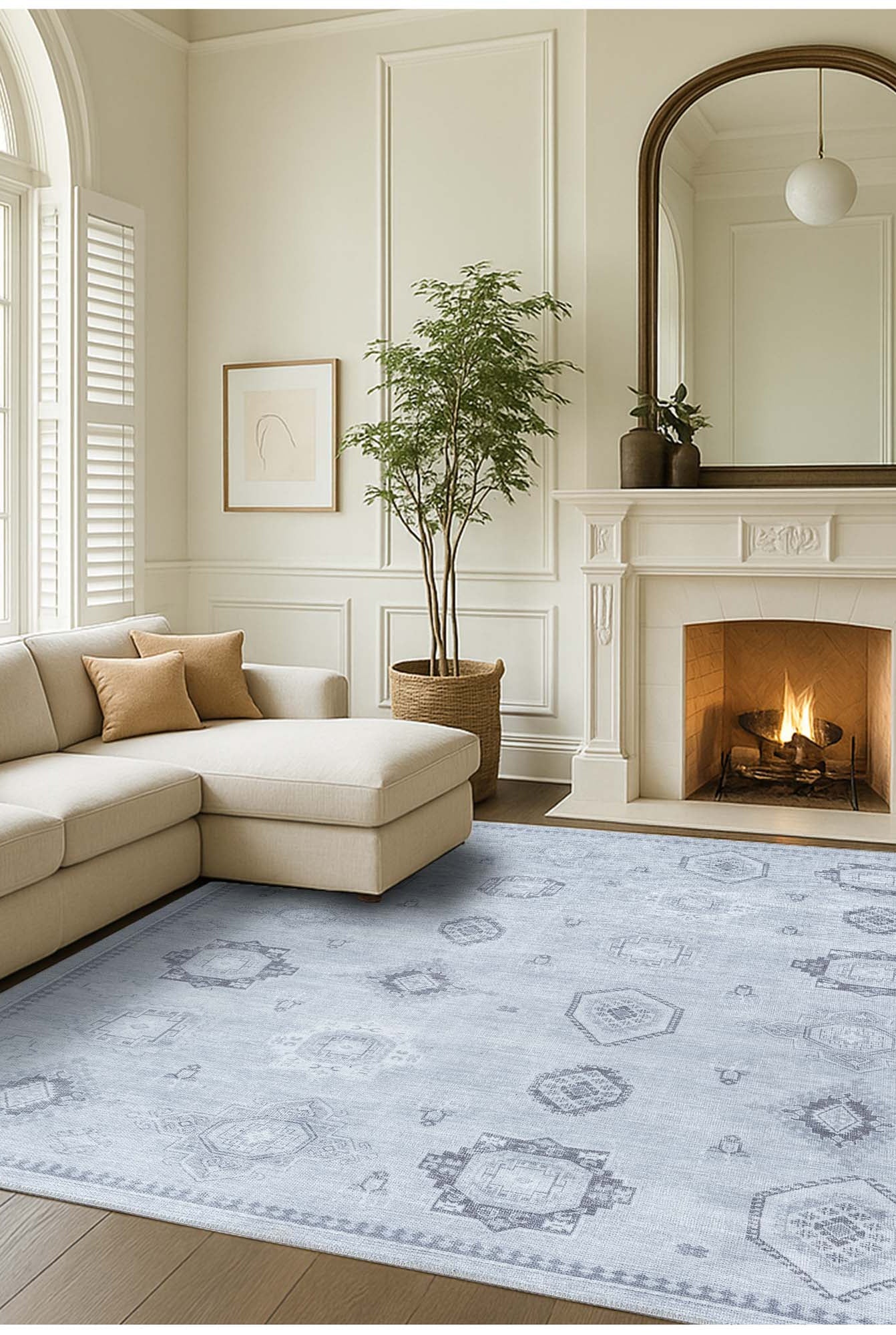 Ruba Neutral Silver Gray Antique Oushak Rug