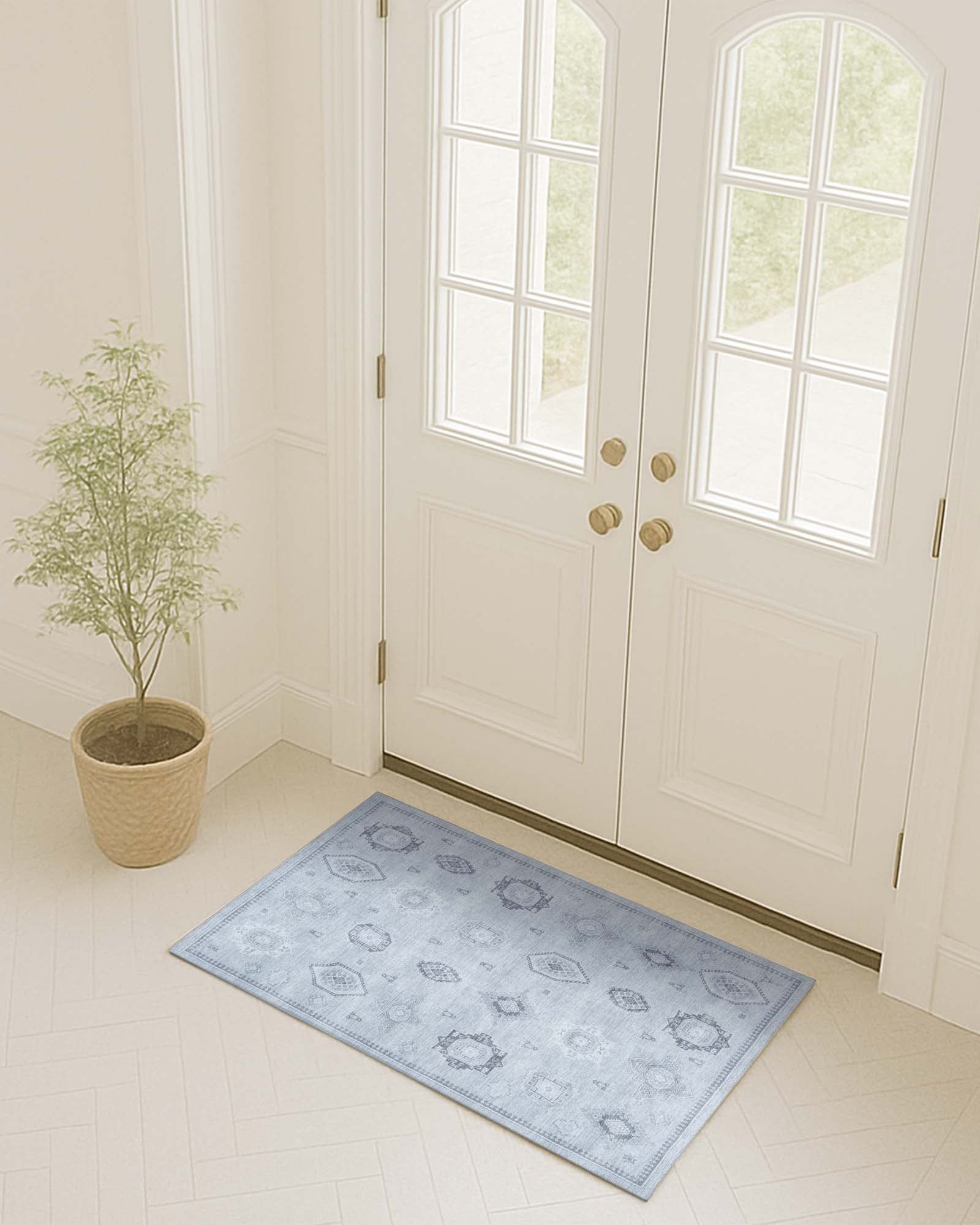 Ruba Neutral Silver Gray Antique Oushak Rug