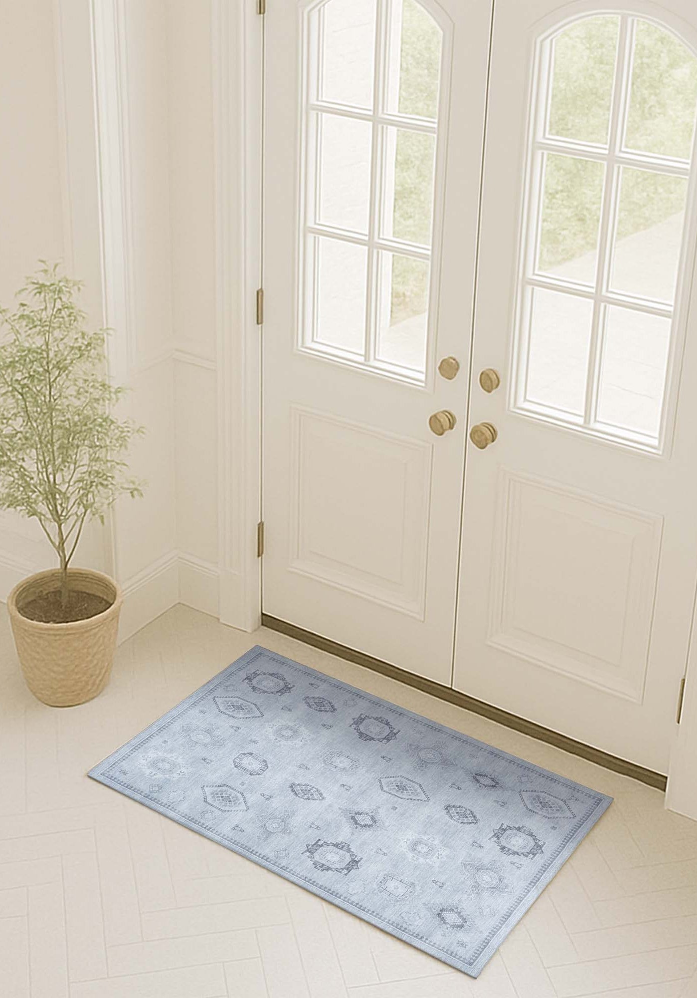 Ruba Neutral Silver Gray Antique Oushak Rug