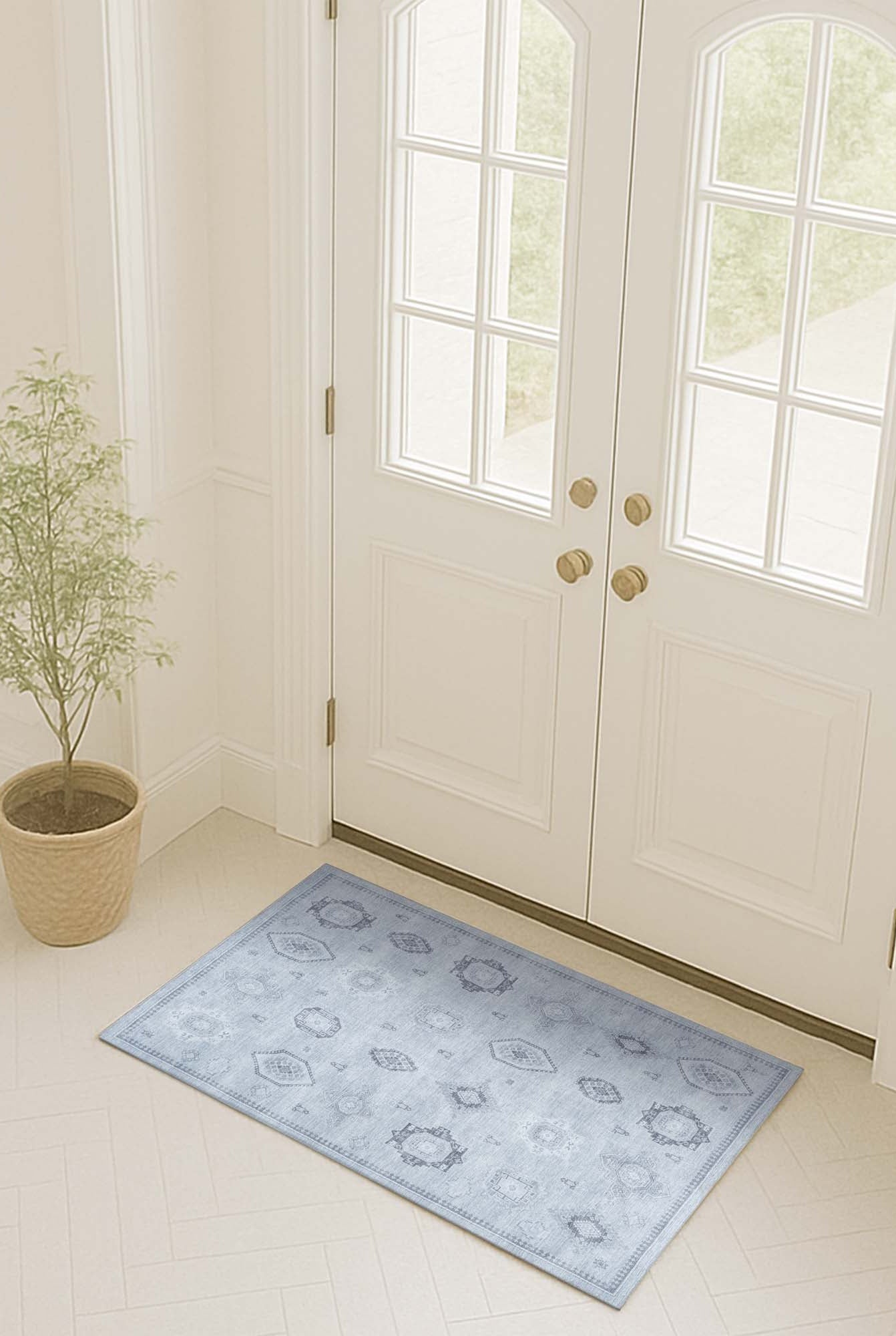 Ruba Neutral Silver Gray Antique Oushak Rug