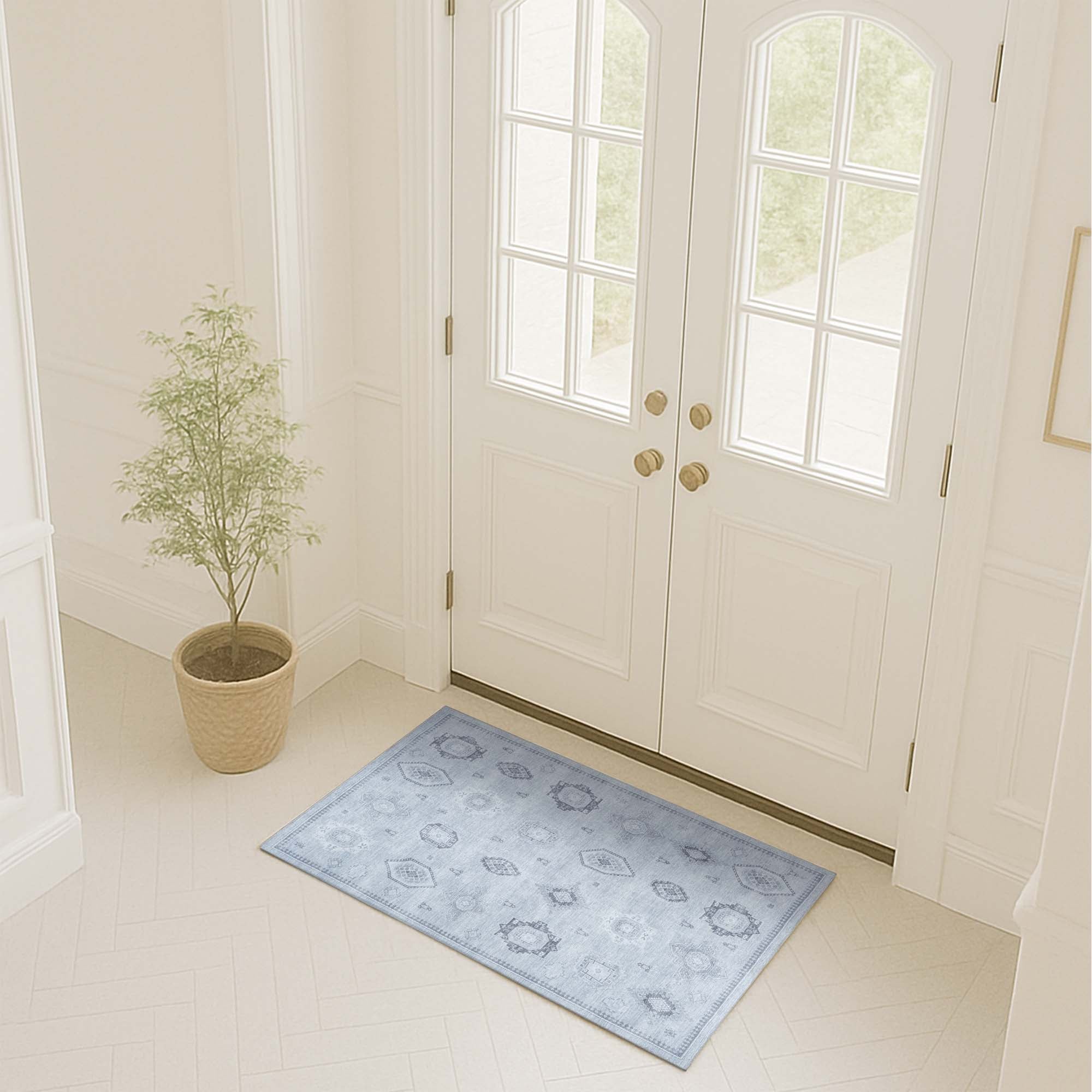 Ruba Neutral Silver Gray Antique Oushak Rug