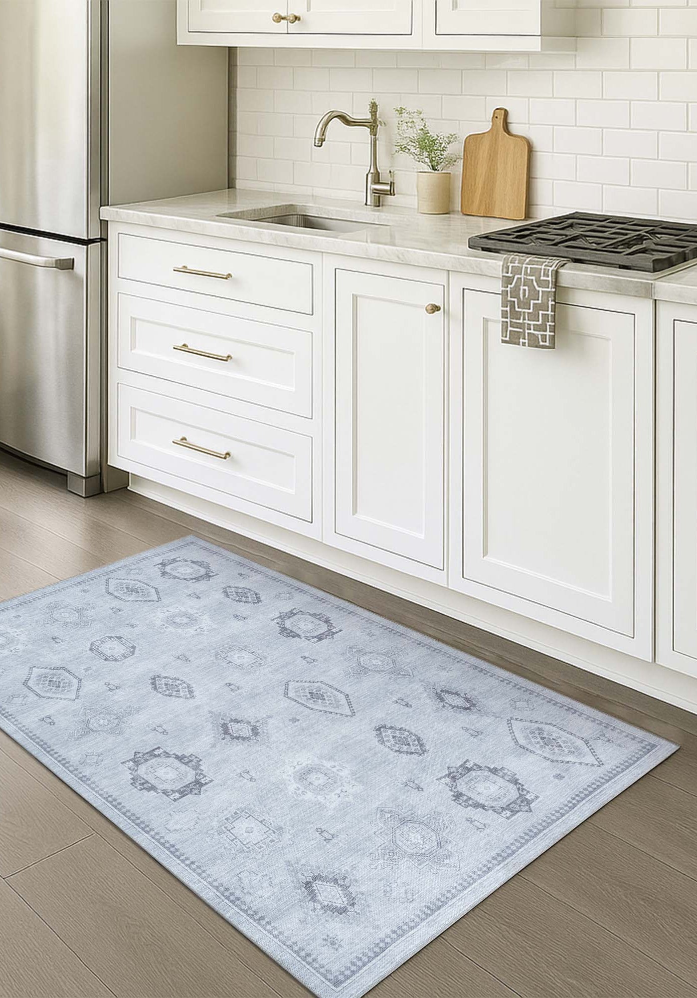 Ruba Neutral Silver Gray Antique Oushak Rug