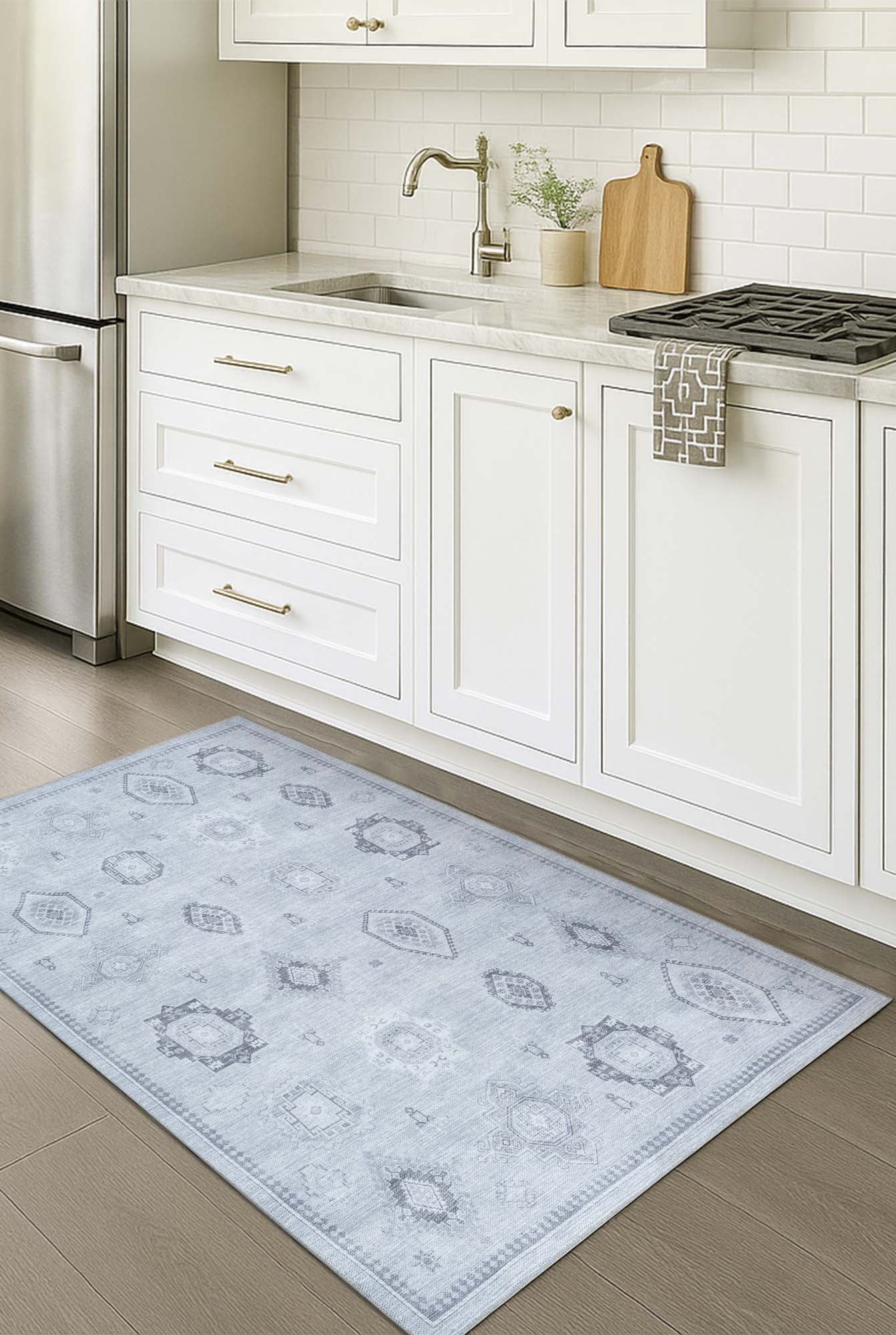 Ruba Neutral Silver Gray Antique Oushak Rug