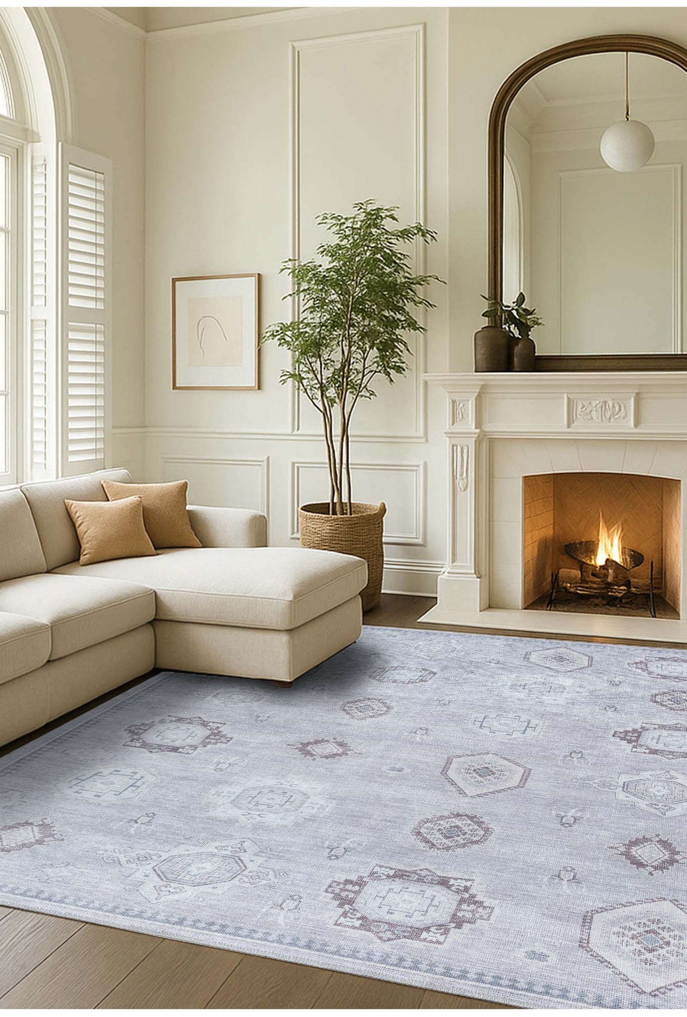 Amery Beige Pale Blush Brown Antique Oushak Rug