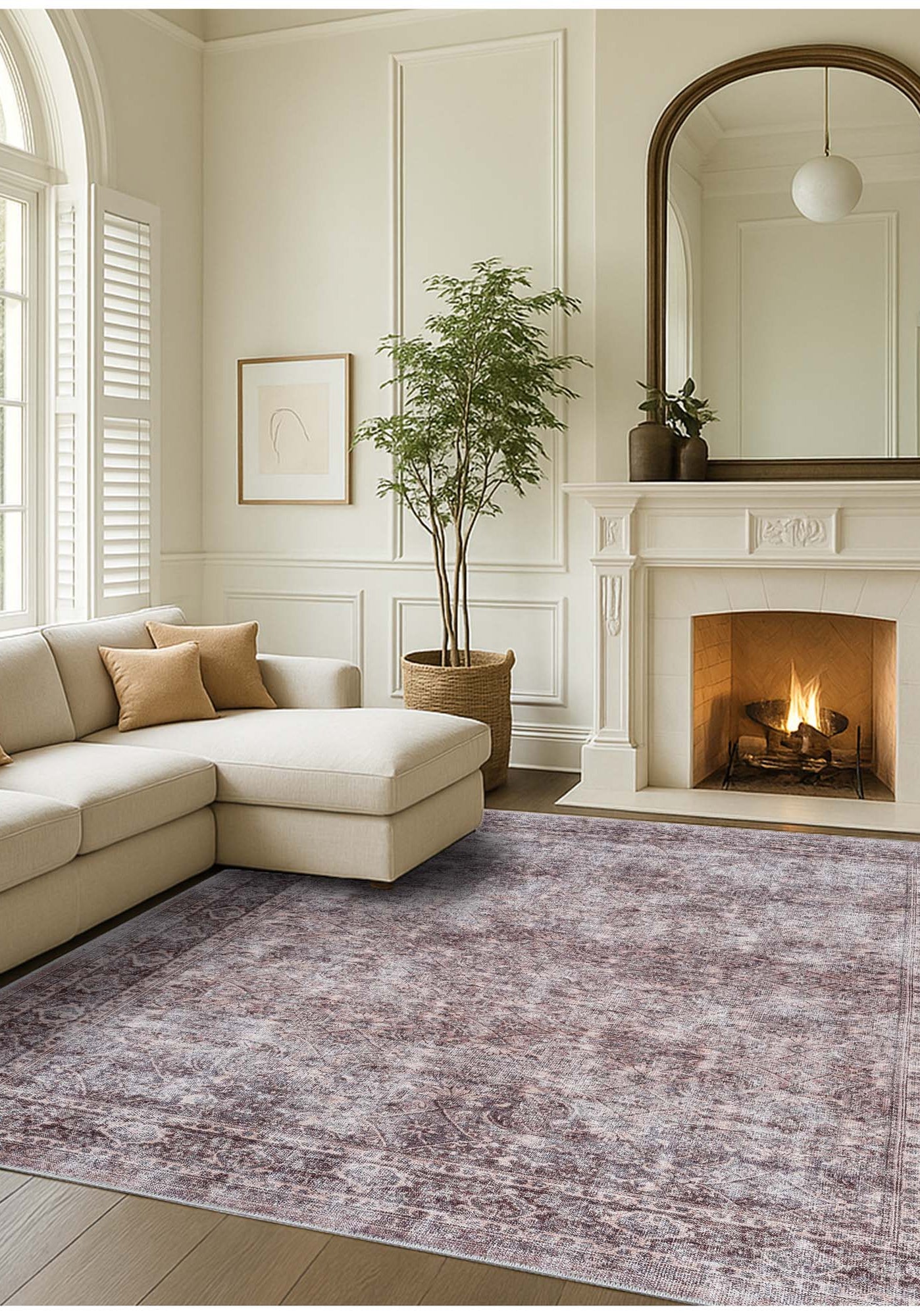 Cecile Distressed Persian Beige, Blush & Muted Sage Rug