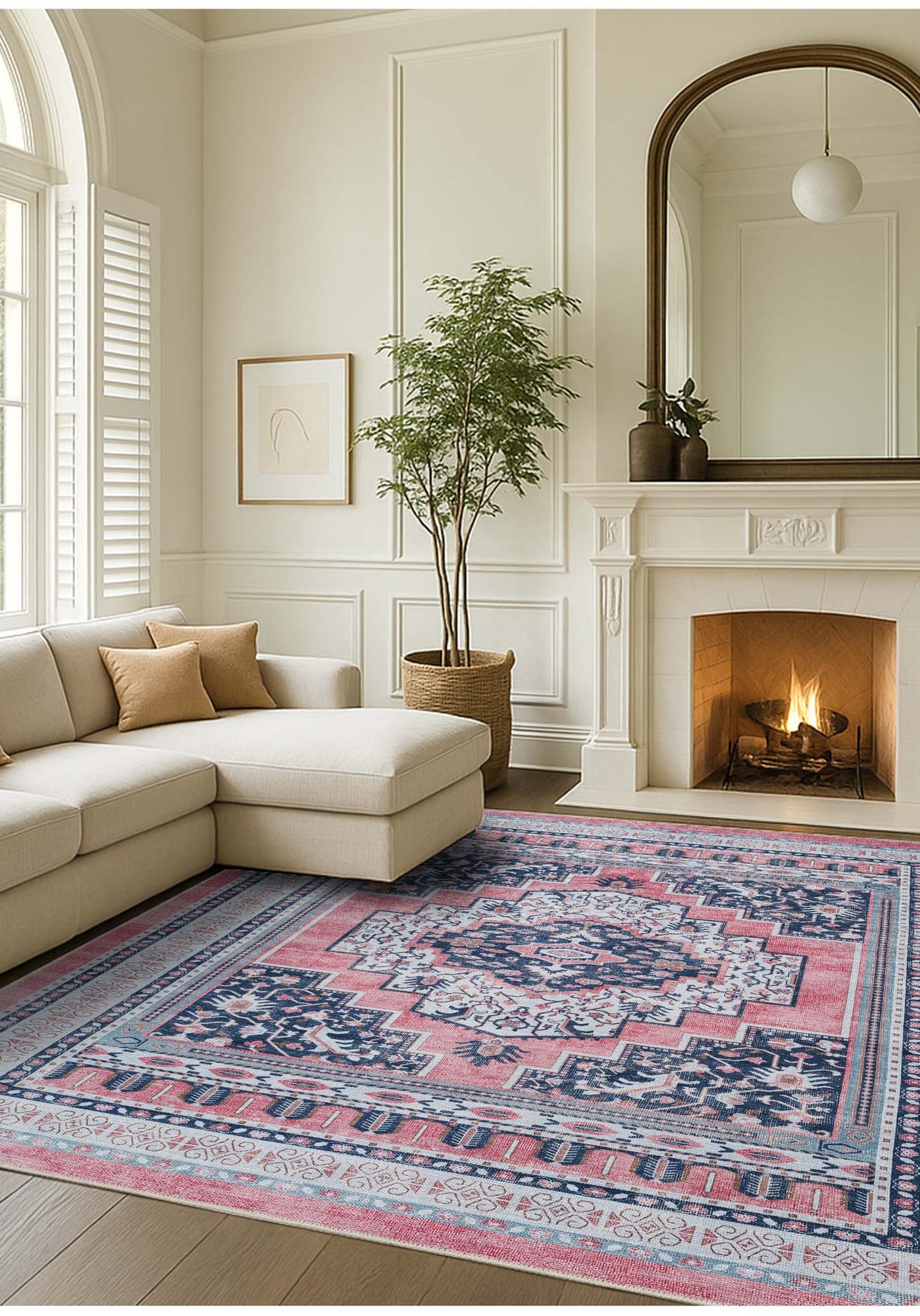 Paulina Pale Pink & Midnight Blue Persian Vintage Rug