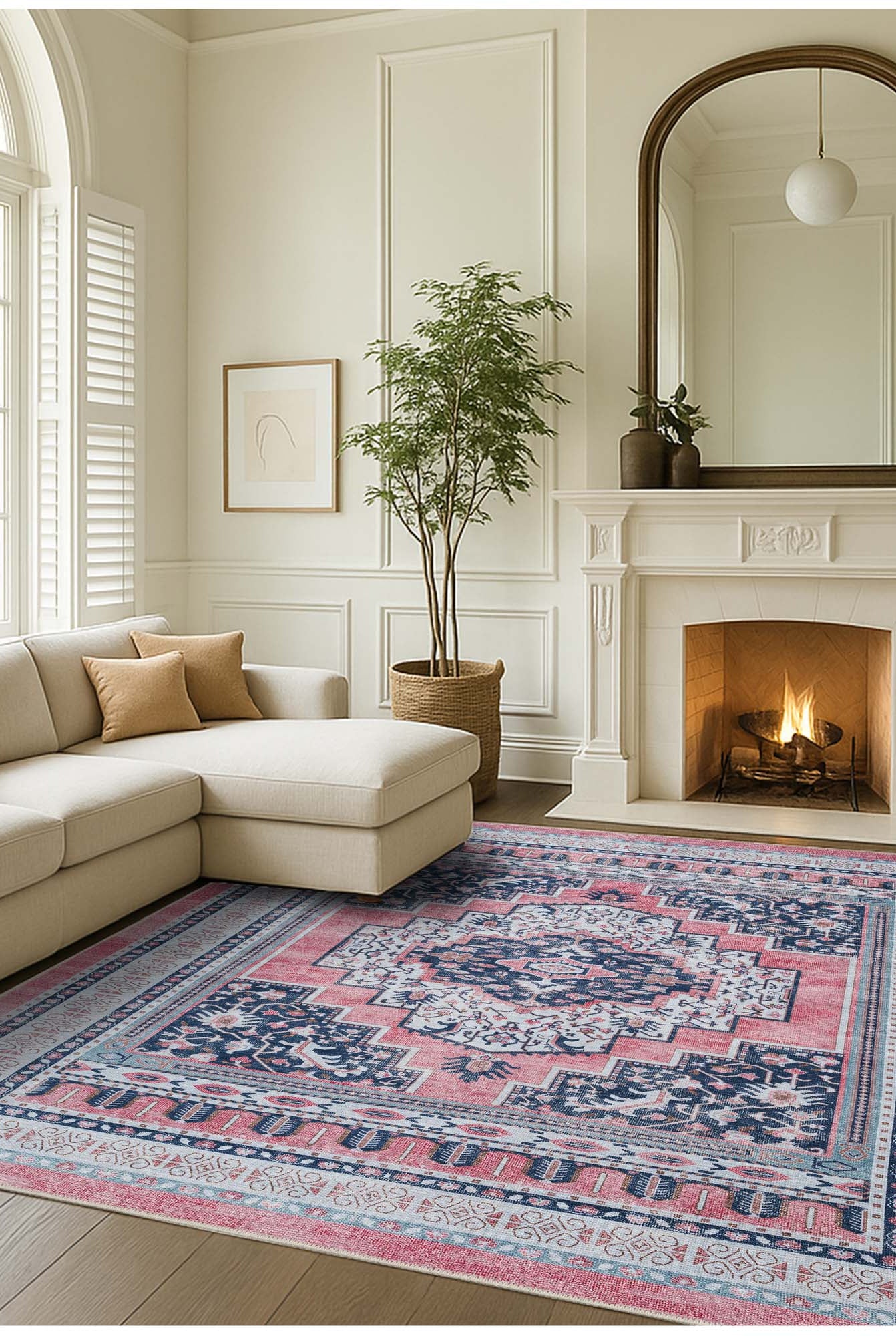 Paulina Pale Pink & Midnight Blue Persian Vintage Rug