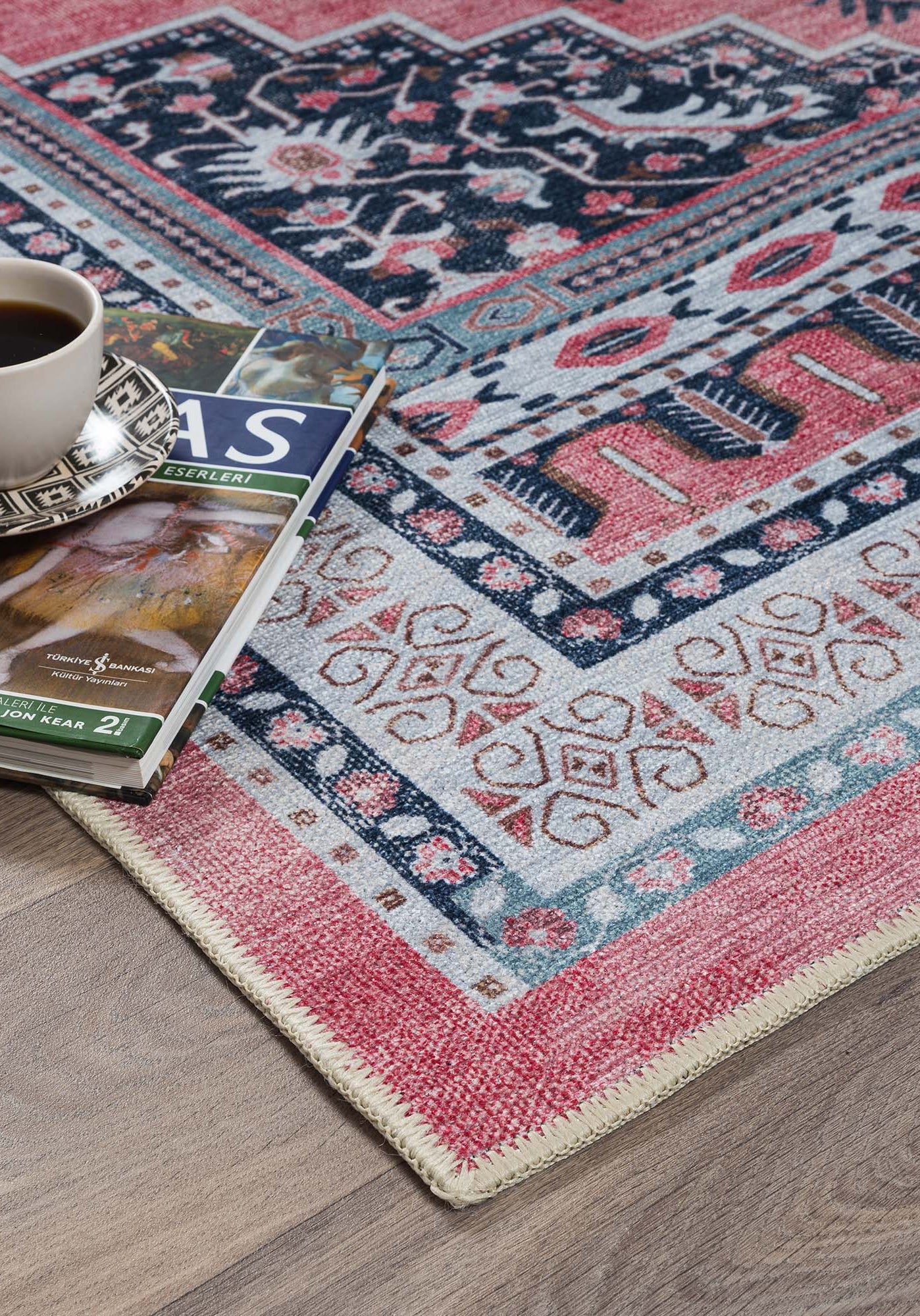 Paulina Pale Pink & Midnight Blue Persian Vintage Rug