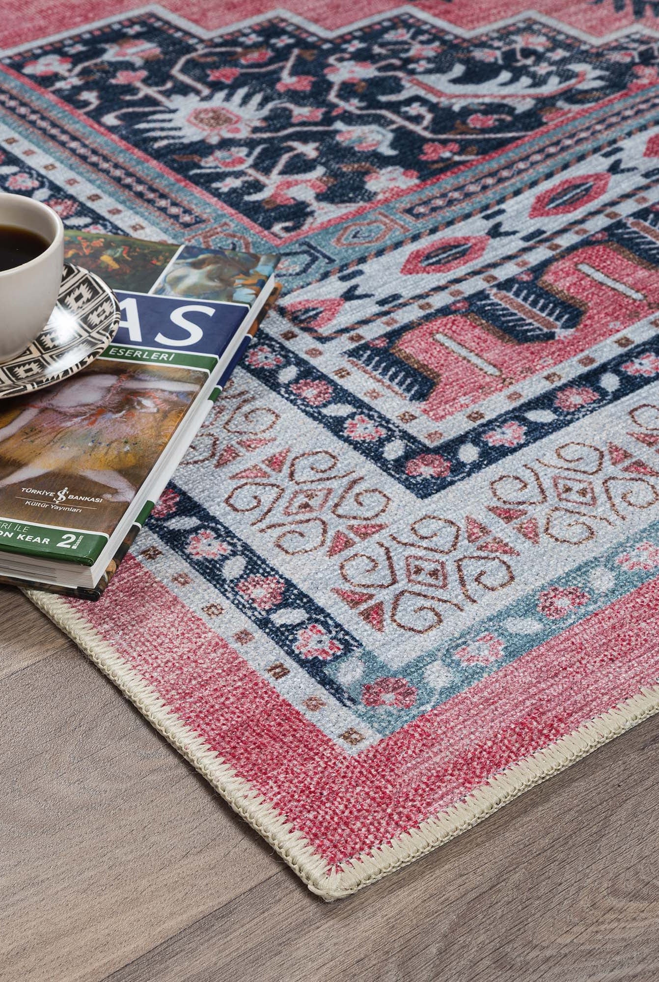 Paulina Pale Pink & Midnight Blue Persian Vintage Rug