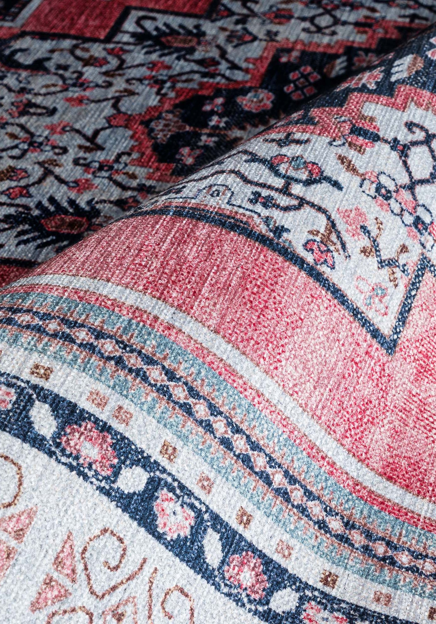 Paulina Pale Pink & Midnight Blue Persian Vintage Rug