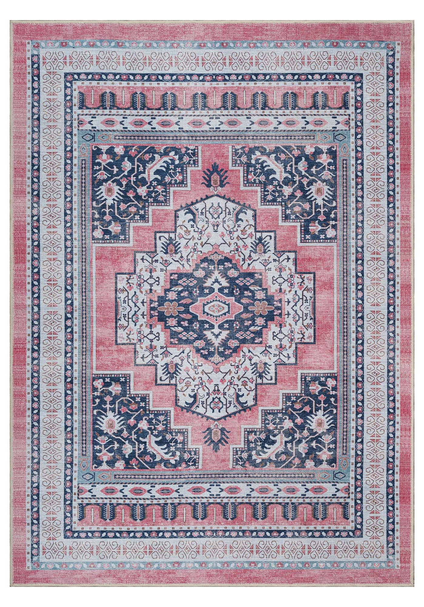 Paulina Pale Pink & Midnight Blue Persian Vintage Rug